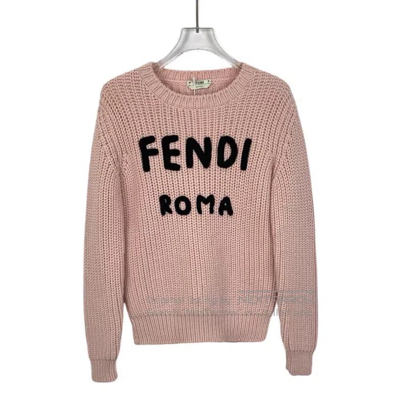 Fendi Fendi Pink Logo Letter Embroidered Wool Round Neck Long Sl Size XXS / US 00 / IT 34 - 1 Thumbnail
