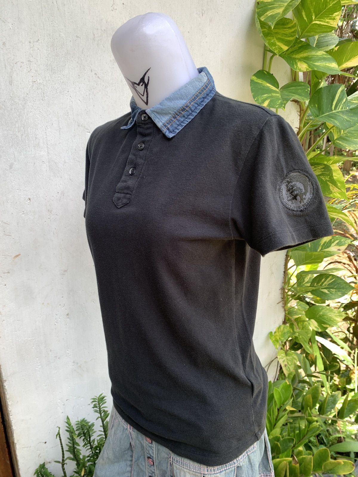 Diesel y2k Diesel Black Denim Collar Sleeves Mohawk Logo Polo Top Size S / US 4 / IT 40 - 2 Thumbnail