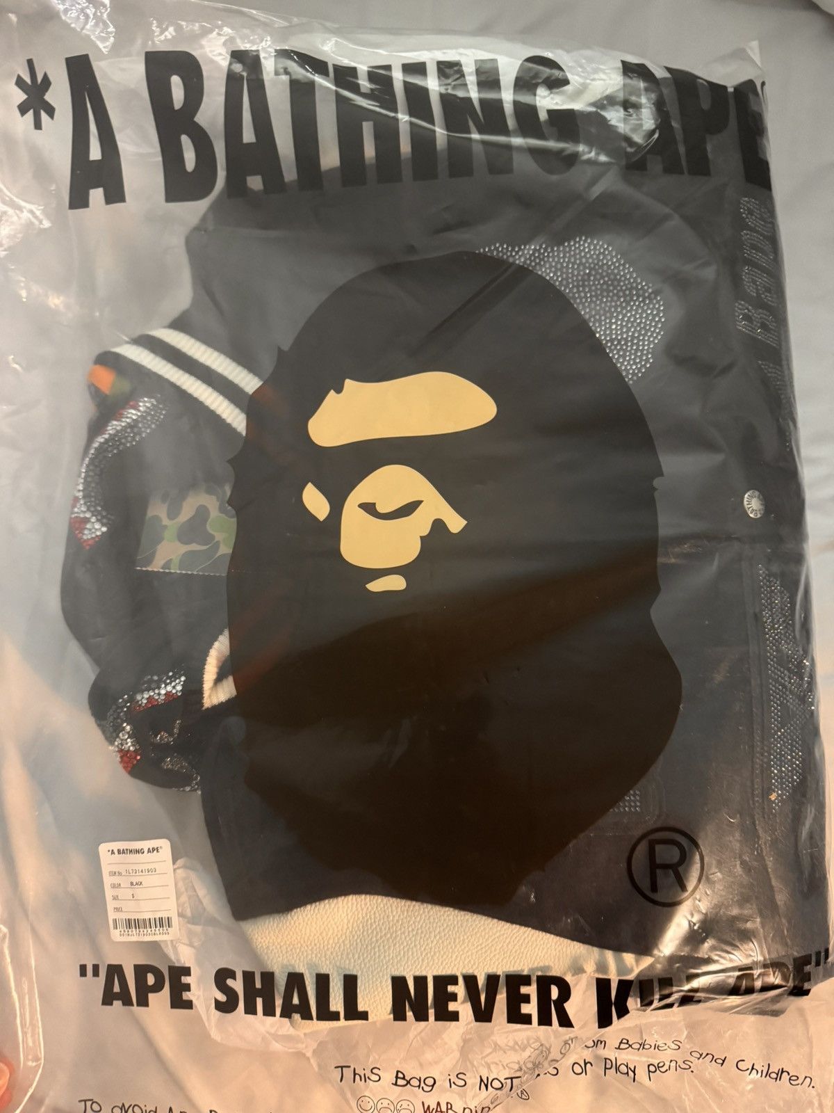 Bape × Swarovski A BATHING APE® Shark Hooded Varsity Jacket Size US S / EU 44-46 / 1 - 2 Thumbnail