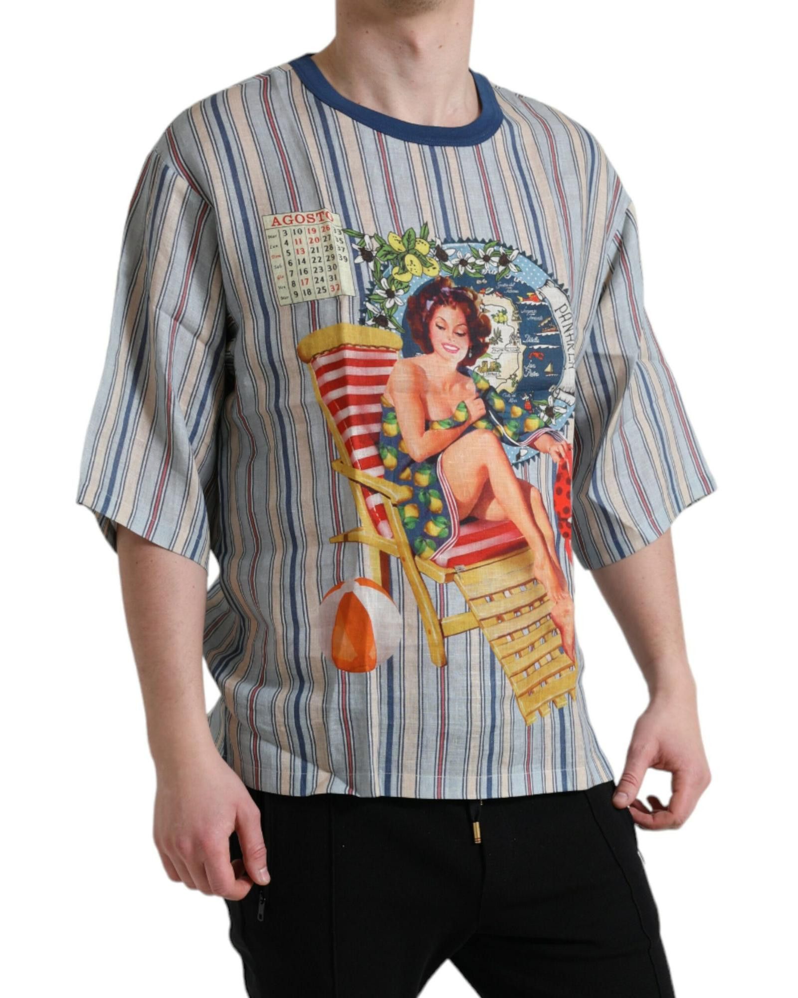 image of Dolce Gabbana Agosto Print Linen T-Shirt, Men's (Size Medium)