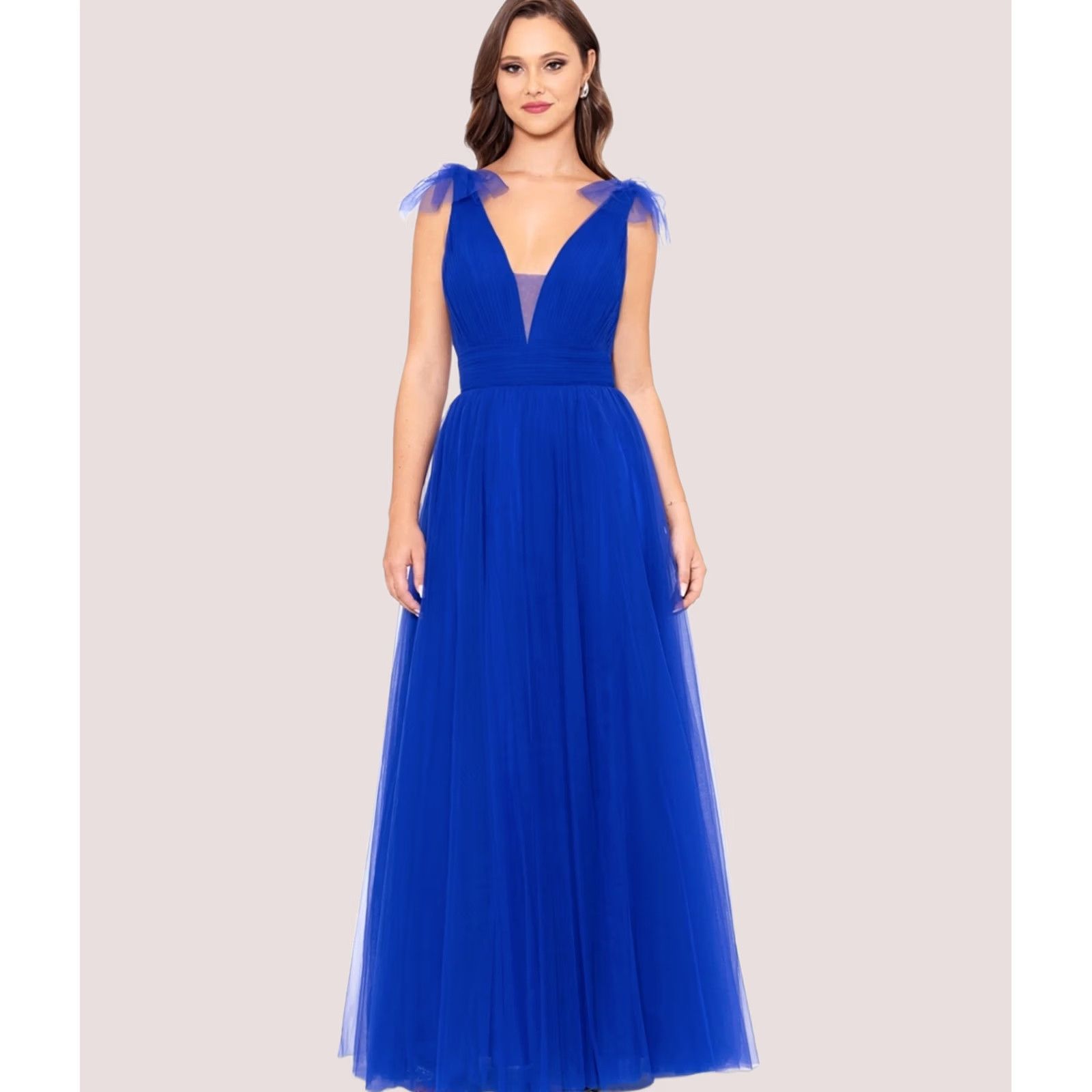 Vintage Betsy & Adam Womens V Neck Sleeveless Chiffon Gown Dress, darkblue, 2, Blue, Dress, 2, Womens Size XS / US 0-2 / IT 36-38 - 1 Thumbnail