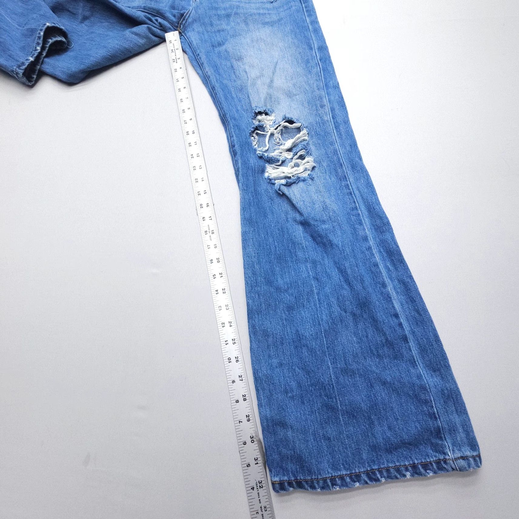 Vintage Kancan Ariena Ultra High Rise 90's Flare Jeans Blue Boho Distressed Size 5 / 26 Size 27" / US 4 / IT 40 - 7 Thumbnail