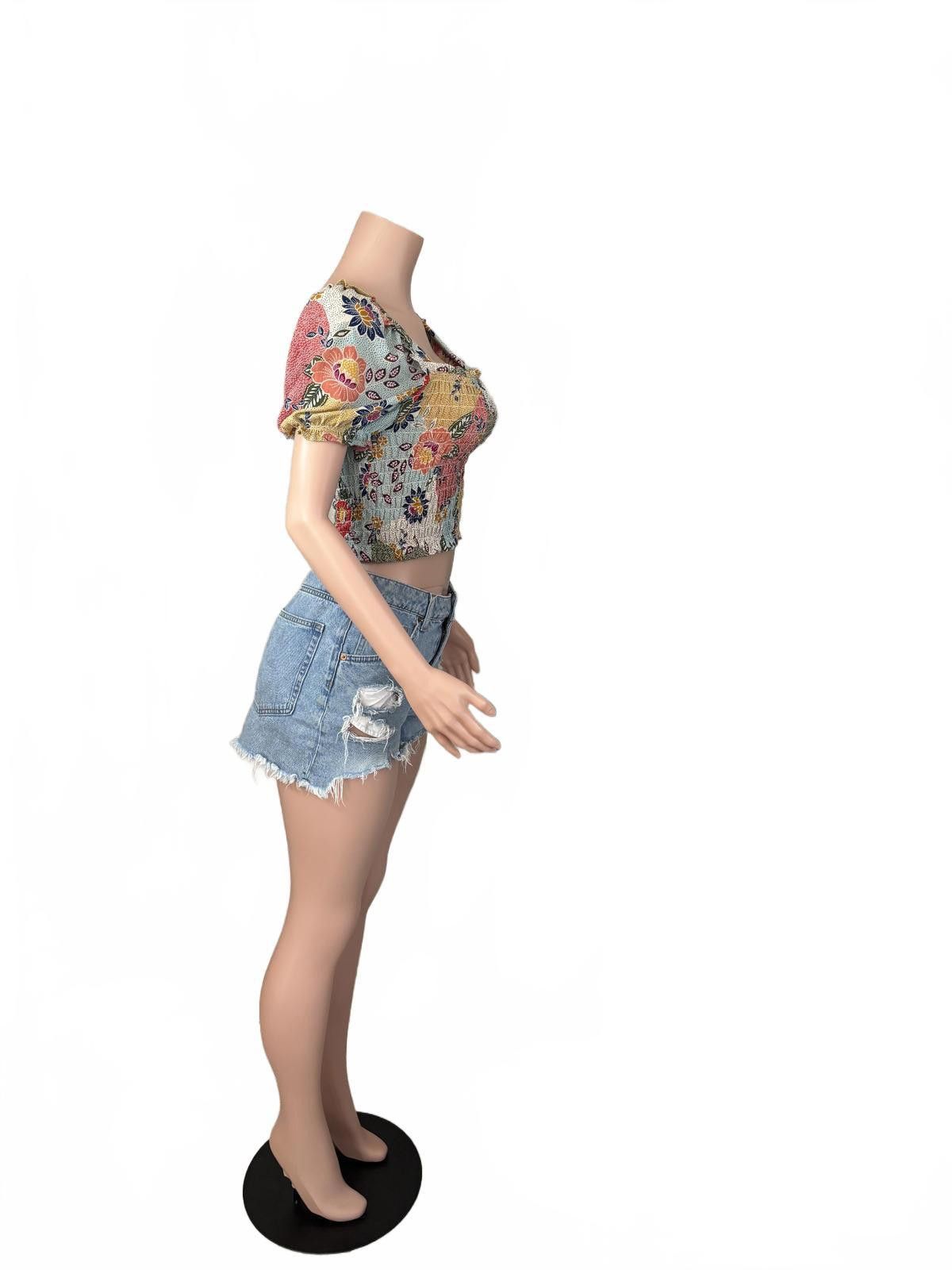 Other Floral Puff Sleeve Crop Top. Boho Chic Festival Summer \L Size 36" / US 14 / IT 50 - 8 Thumbnail