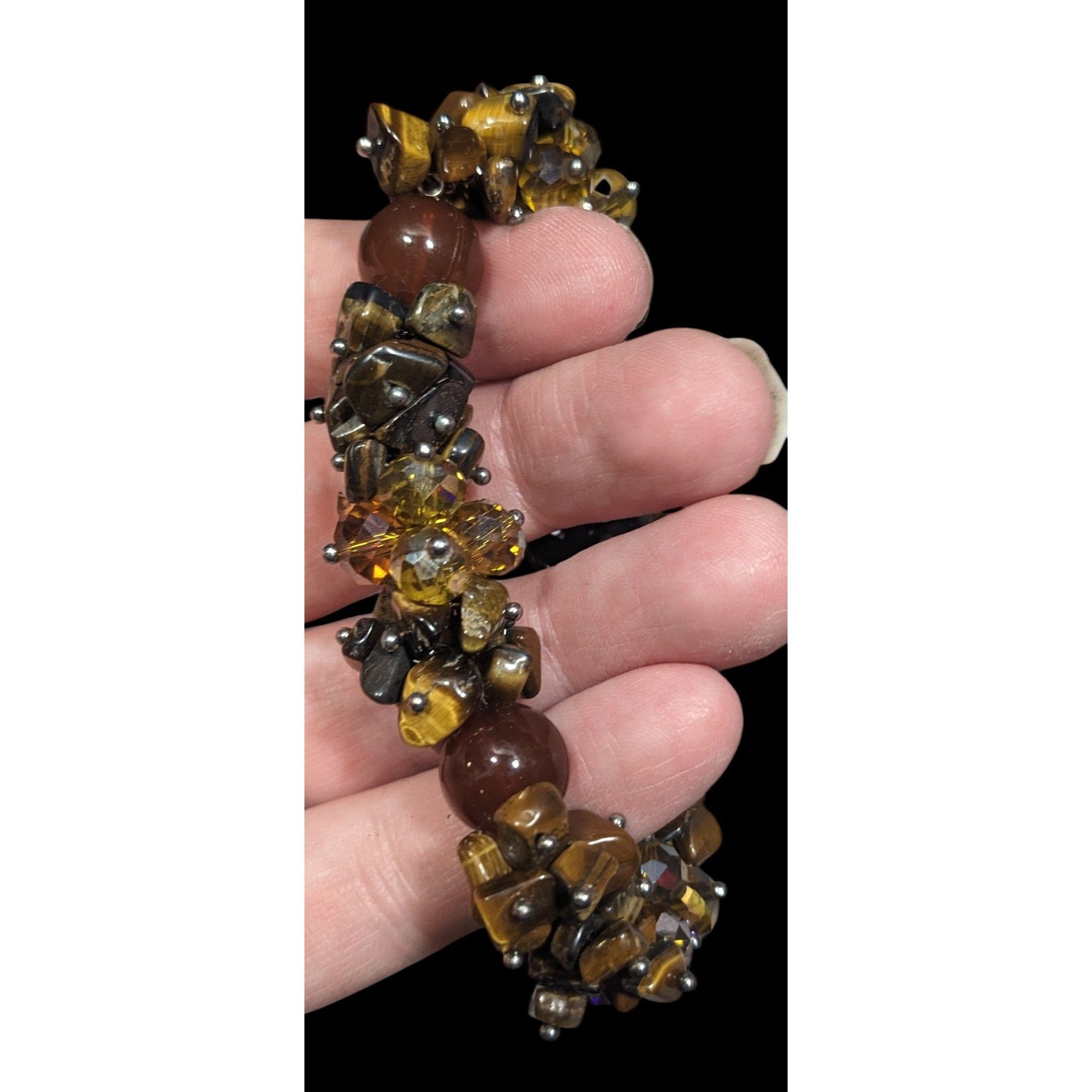 Other Brown Gemstone Chip Glass Beaded Tiger Eye Stretch Braceket Size ONE SIZE - 2 Thumbnail