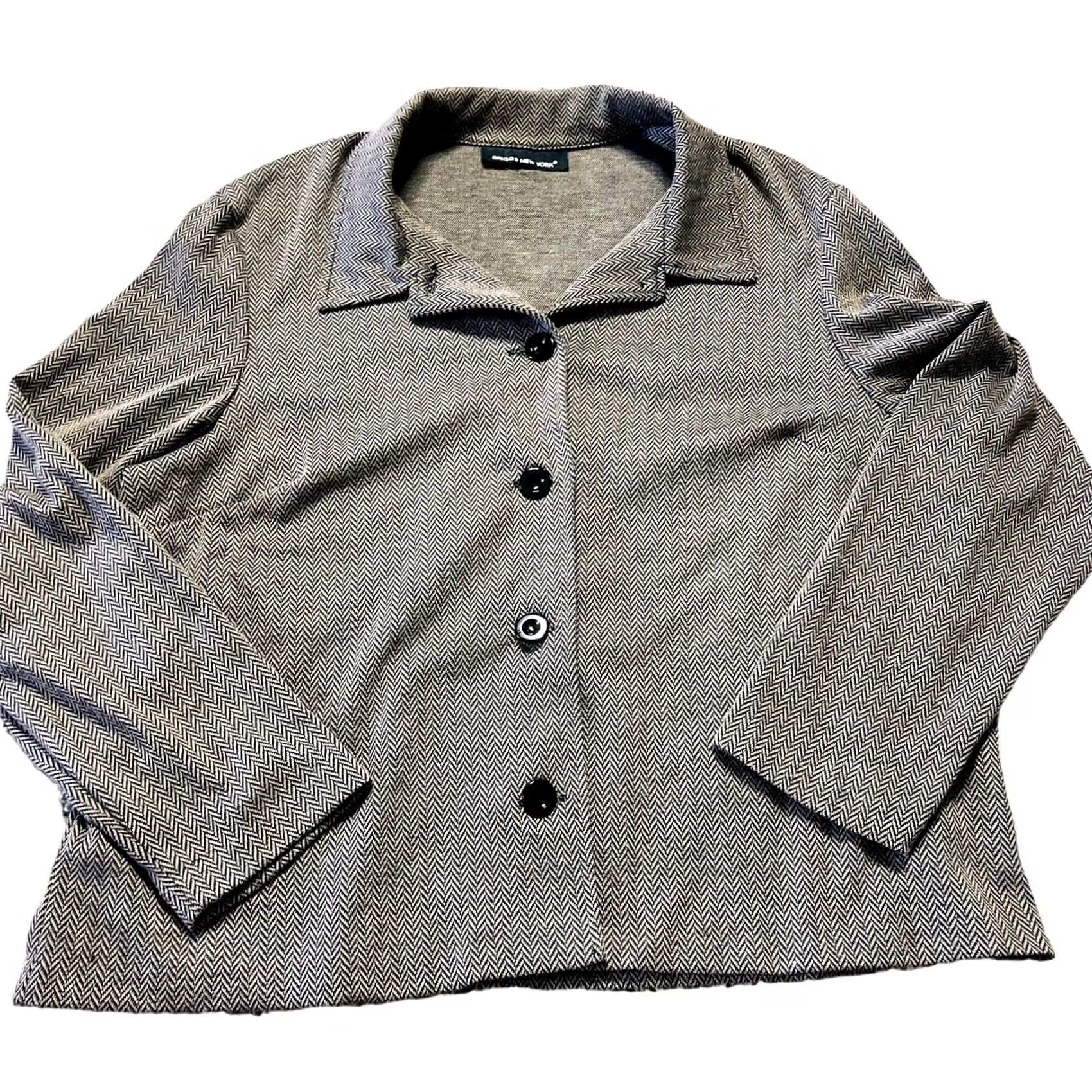 Vintage VINTAGE Briggs New York Herringbone Long Sleeve Button Front Blazer Formal Work Gray M Womens Blazer Size M / US 6-8 / IT 42-44 - 2 Thumbnail