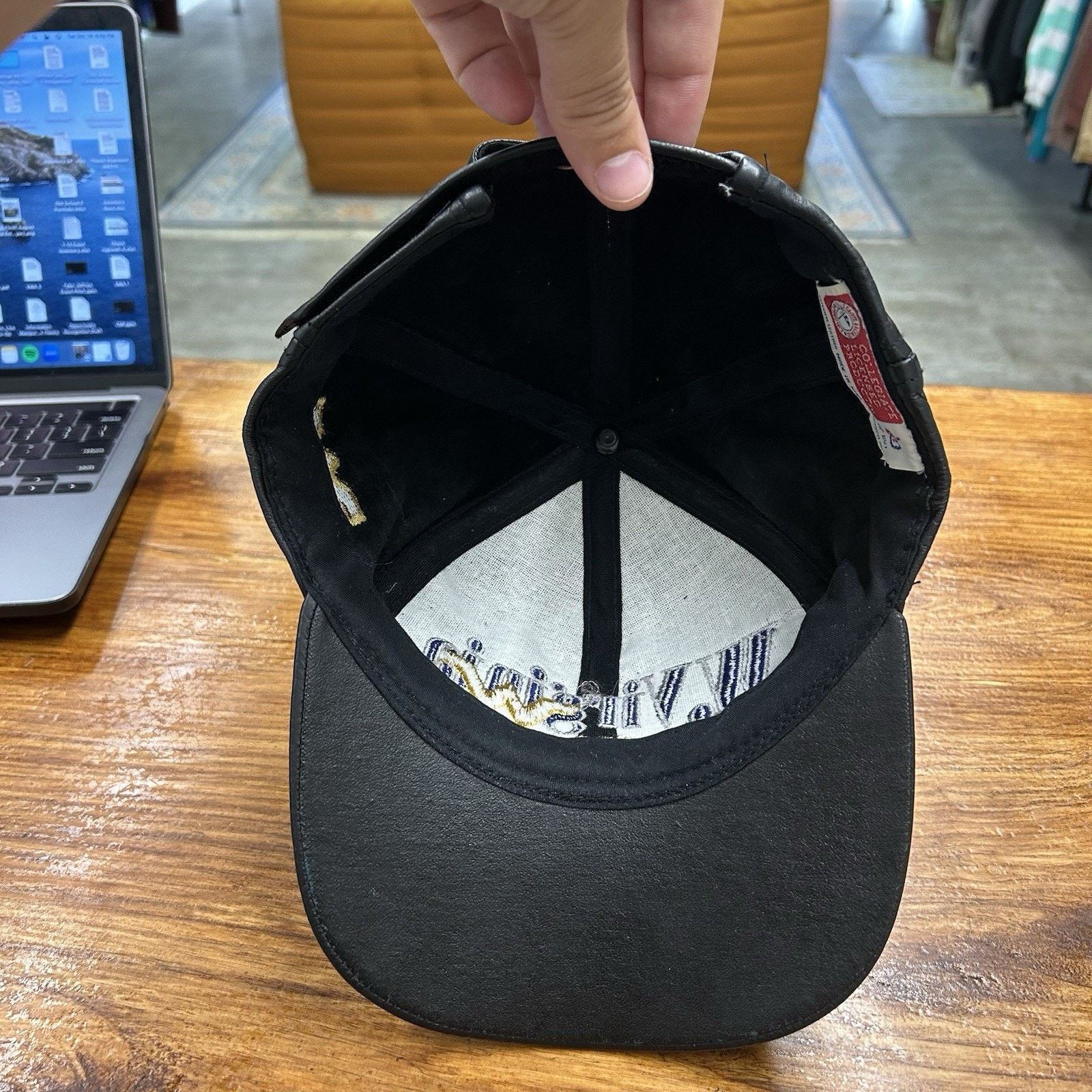 & Other Stories Vintage 90’s WVU Black Leather Hat Size ONE SIZE - 5 Thumbnail