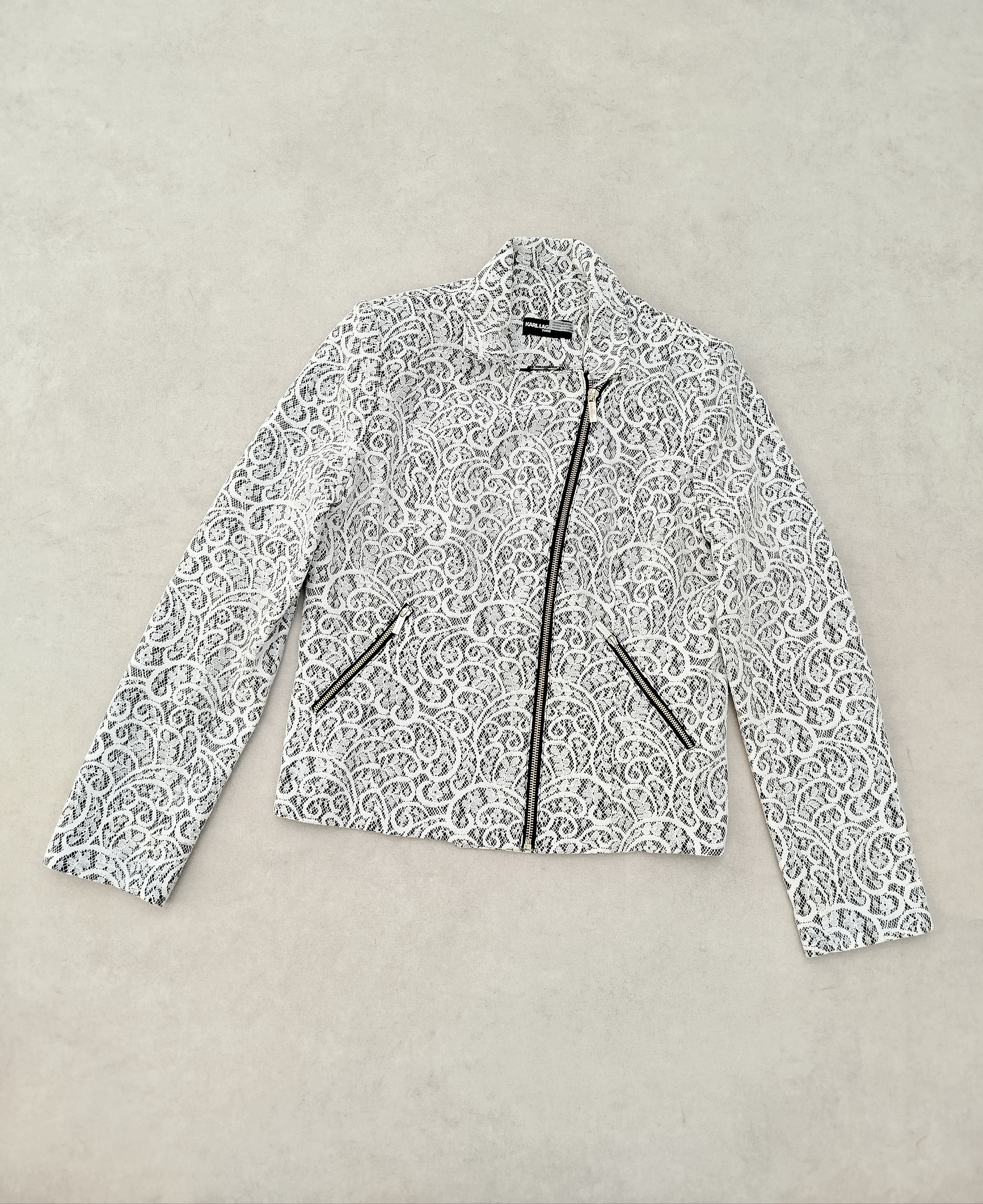 Karl Lagerfeld KARL LAGERFELD BLACK AND WHITE LACE BLAZER ZIP UP JACKET Size M / US 6-8 / IT 42-44 - 1 Thumbnail