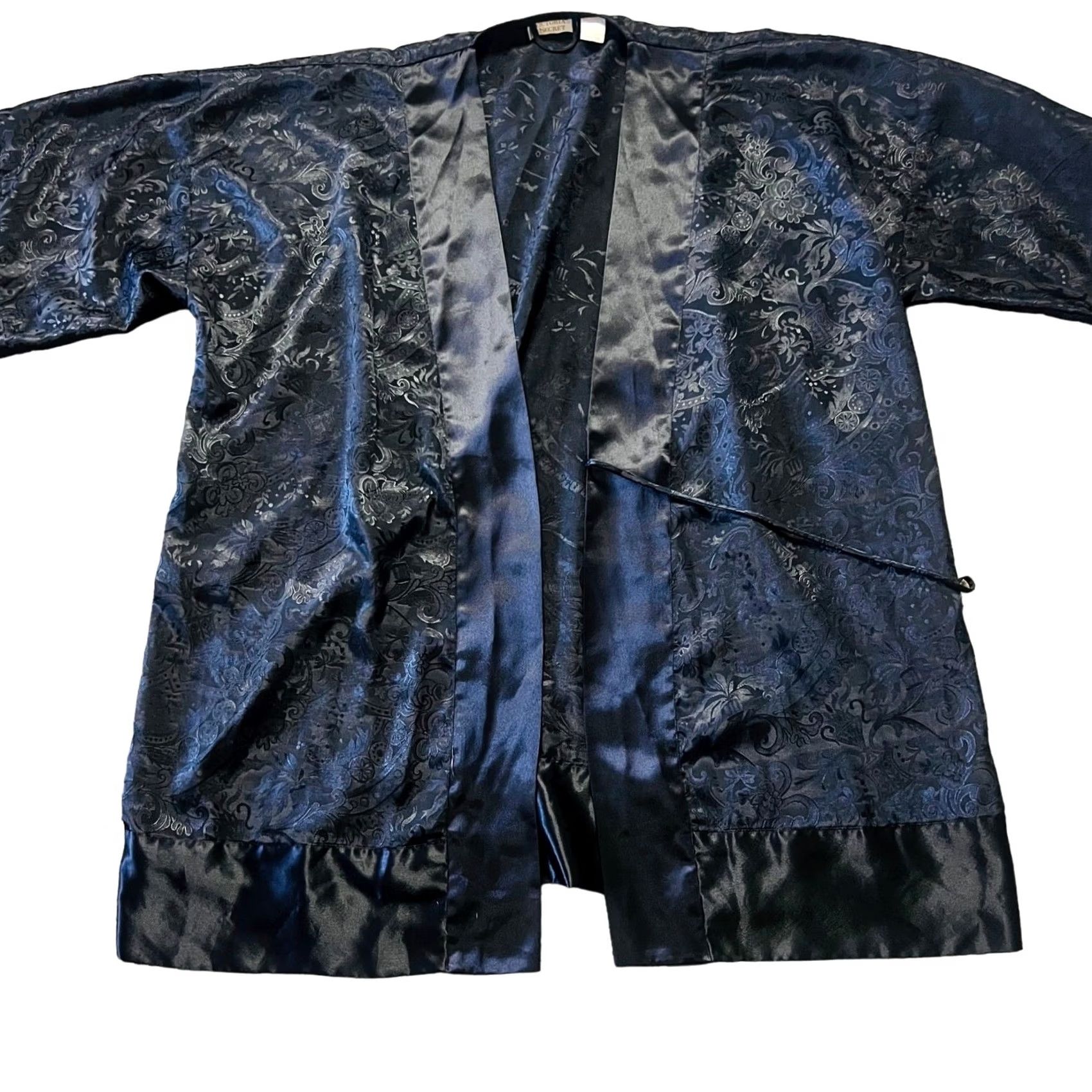 Victoria's Secret VINTAGE Victoria's Secret Robe Black Satin Kimono Belt One Size Robe Women OS Size ONE SIZE - 2 Thumbnail