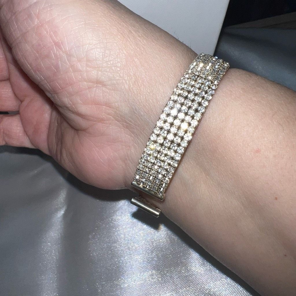 Vintage Vintage Silver and Rhinestone Thick Cuff Bracelet Size ONE SIZE - 4 Thumbnail