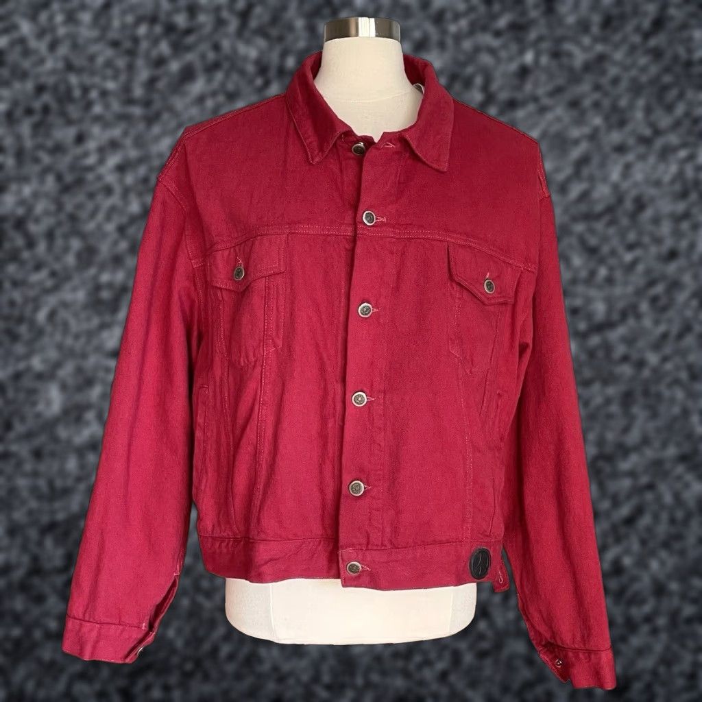 Moschino VINTAGE Moschino Jeans Red Denim Jean Jacket Trucker US 38 / IT 54 Womens Jacket L Cotton Logo 90s Button Front Pockets Size 36" / US 14 / IT 50 - 1 Thumbnail