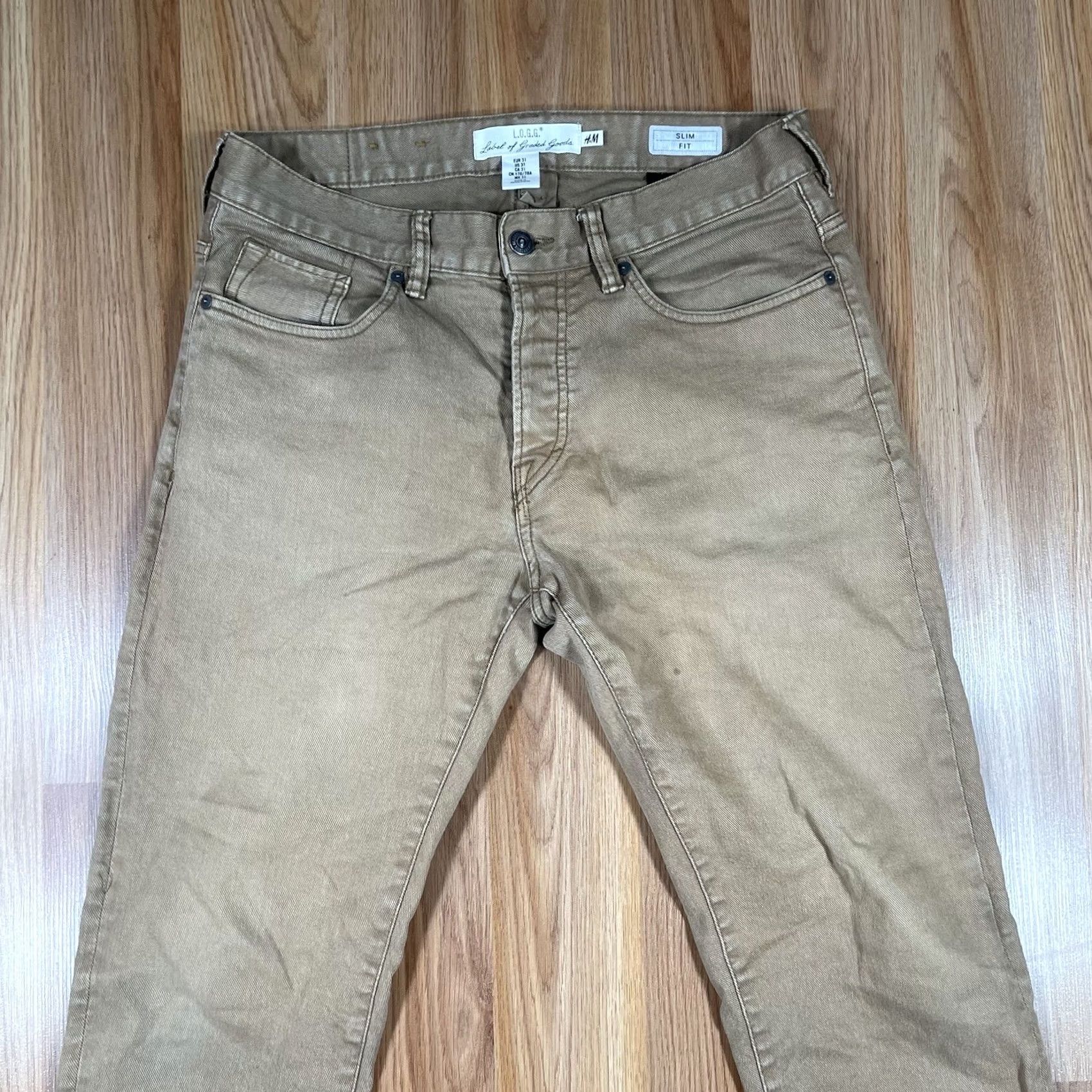 H&M H&M Denim Jeans Mens 31Wx32L Beige Slim Fit LOGG Stretch Cotton Spandex Blend Jeans Men Size US 31 - 2 Thumbnail