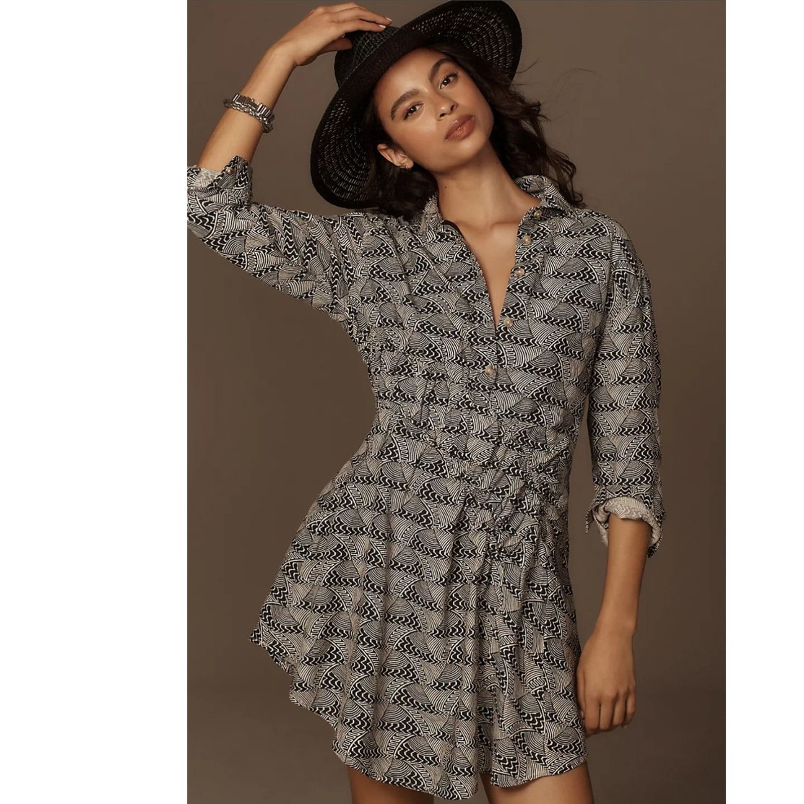 Anthropologie NWT Long-Sleeve Collared Mini Dress $148 Medium Petite Ivory Size M / US 6-8 / IT 42-44 - 2 Thumbnail