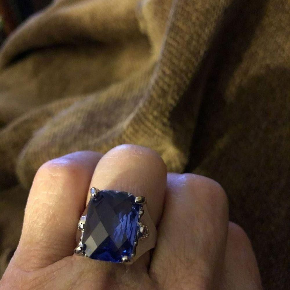 Designer Big Princess Cut Blue Tanzanite Silver Ring - Size 8 Size ONE SIZE - 6 Thumbnail