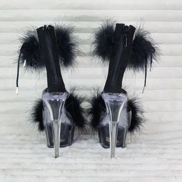 Other Delight 624F Black Furry Marabou Feather 6" High Heel Platfo Size US 10 / IT 40 - 5 Thumbnail
