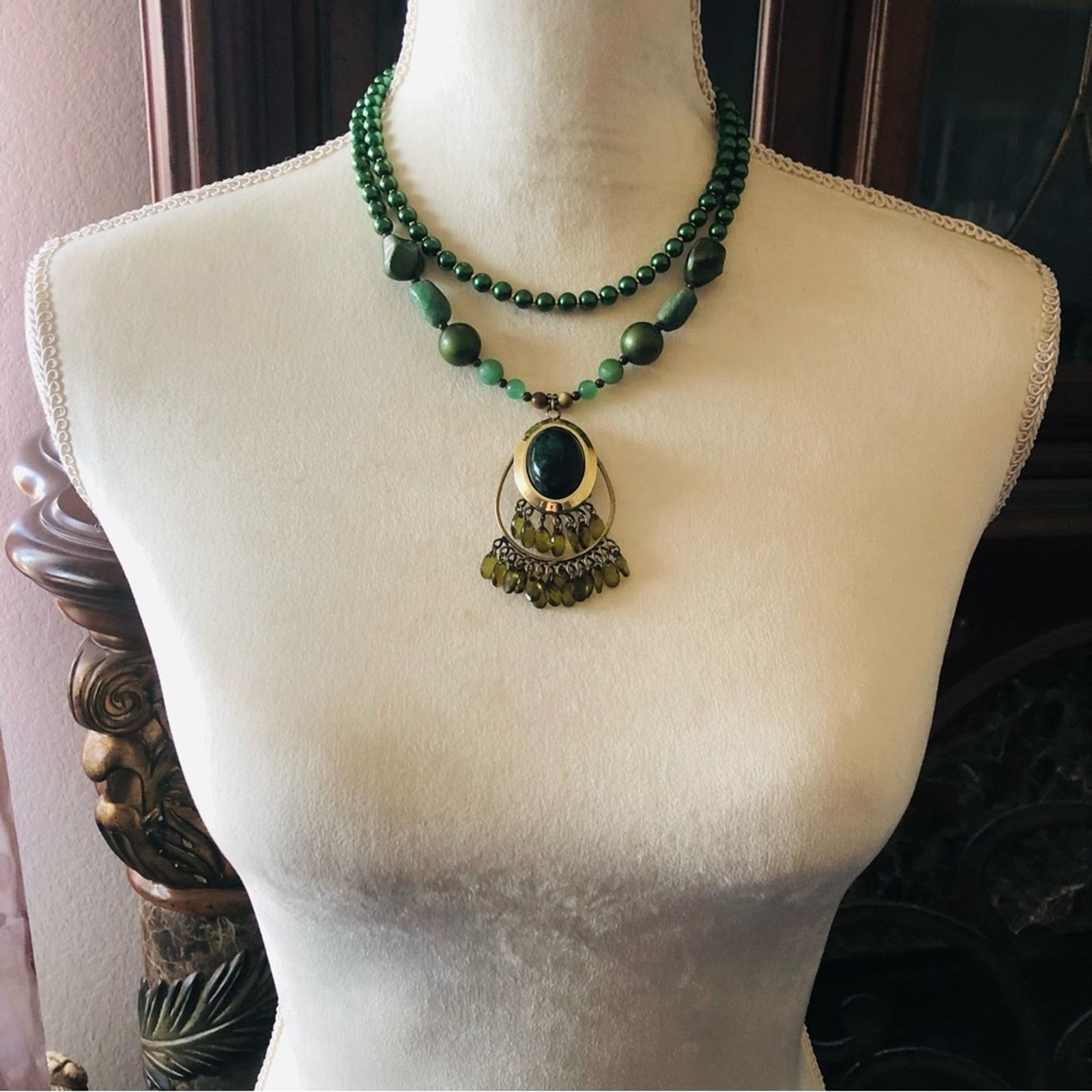 Handmade Handcrafted repurpose double strand aventurine necklace Size ONE SIZE - 5 Thumbnail