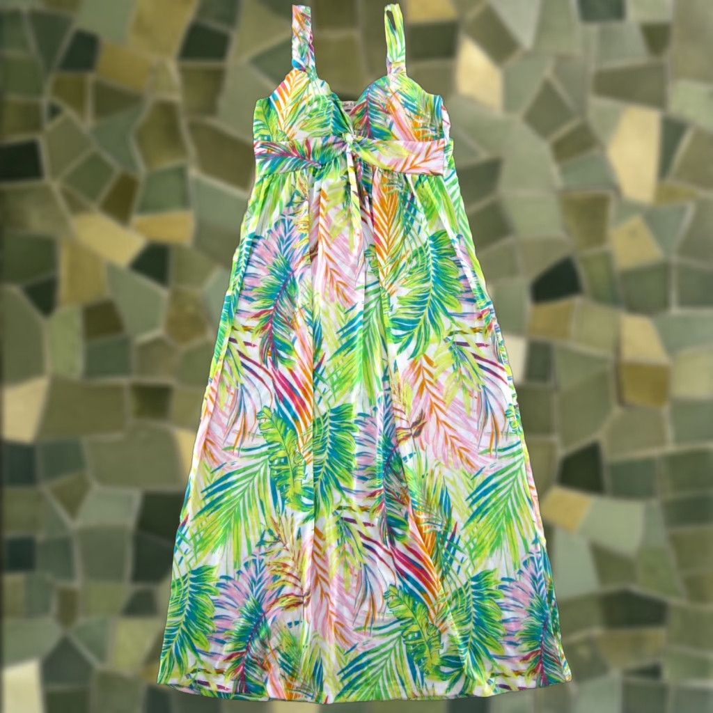 Vintage NWT Harlow & Rose Maxi Dress PS Adult Women Green Pink White Tropical Floral Foam Cup Long Maxi Dress Size S / US 4 / IT 40 - 1 Thumbnail