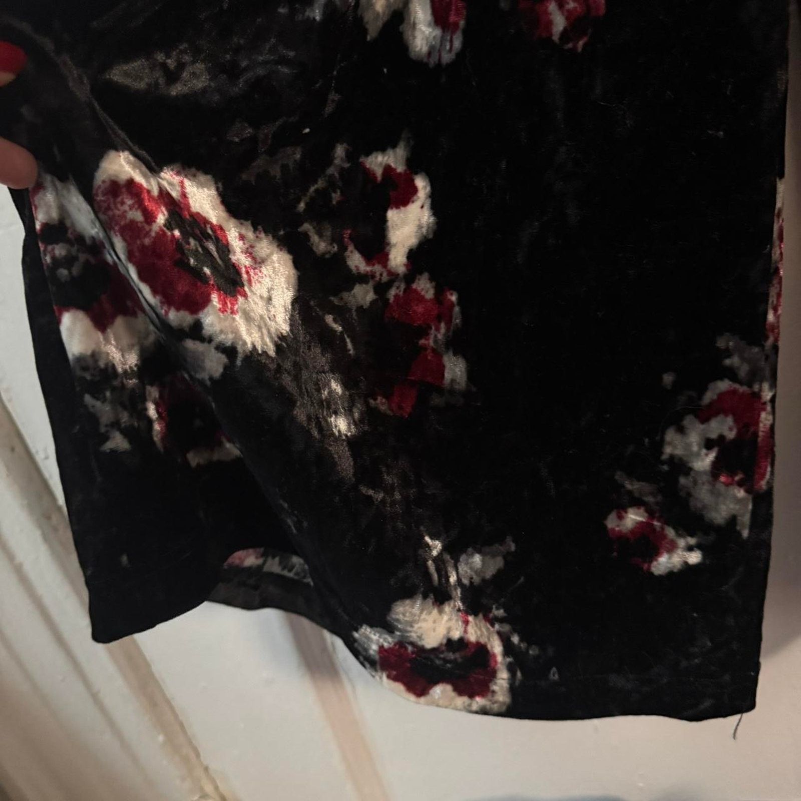 Other Comfy Cozy Wide Leg Whimsigoth Crushed Velvet Black Floral Size US 29 - 6 Thumbnail