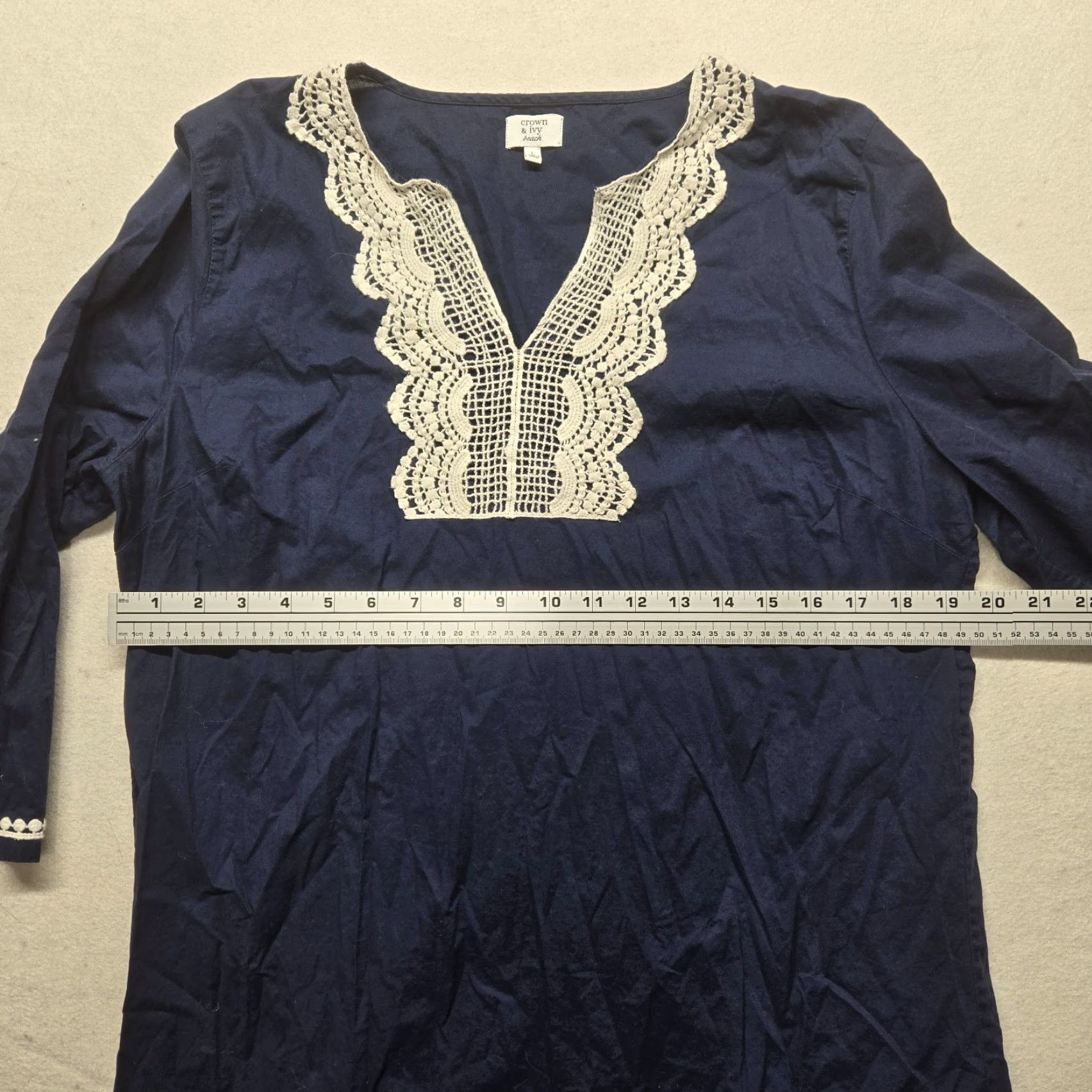 Vintage Crown & Ivy Blue Blouse V-Neck Ruffle 3/4 Sleeve Adult Women's Size L Large Size L / US 10 / IT 46 - 4 Thumbnail