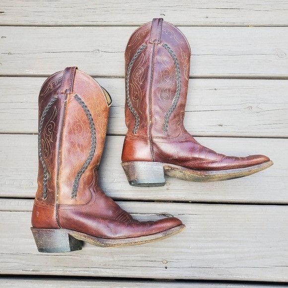 Dan Post × Vintage Vintage 70s Dan Post Brown Leather Braid Shaft Western Boots Size US 9 / EU 42 - 3 Thumbnail