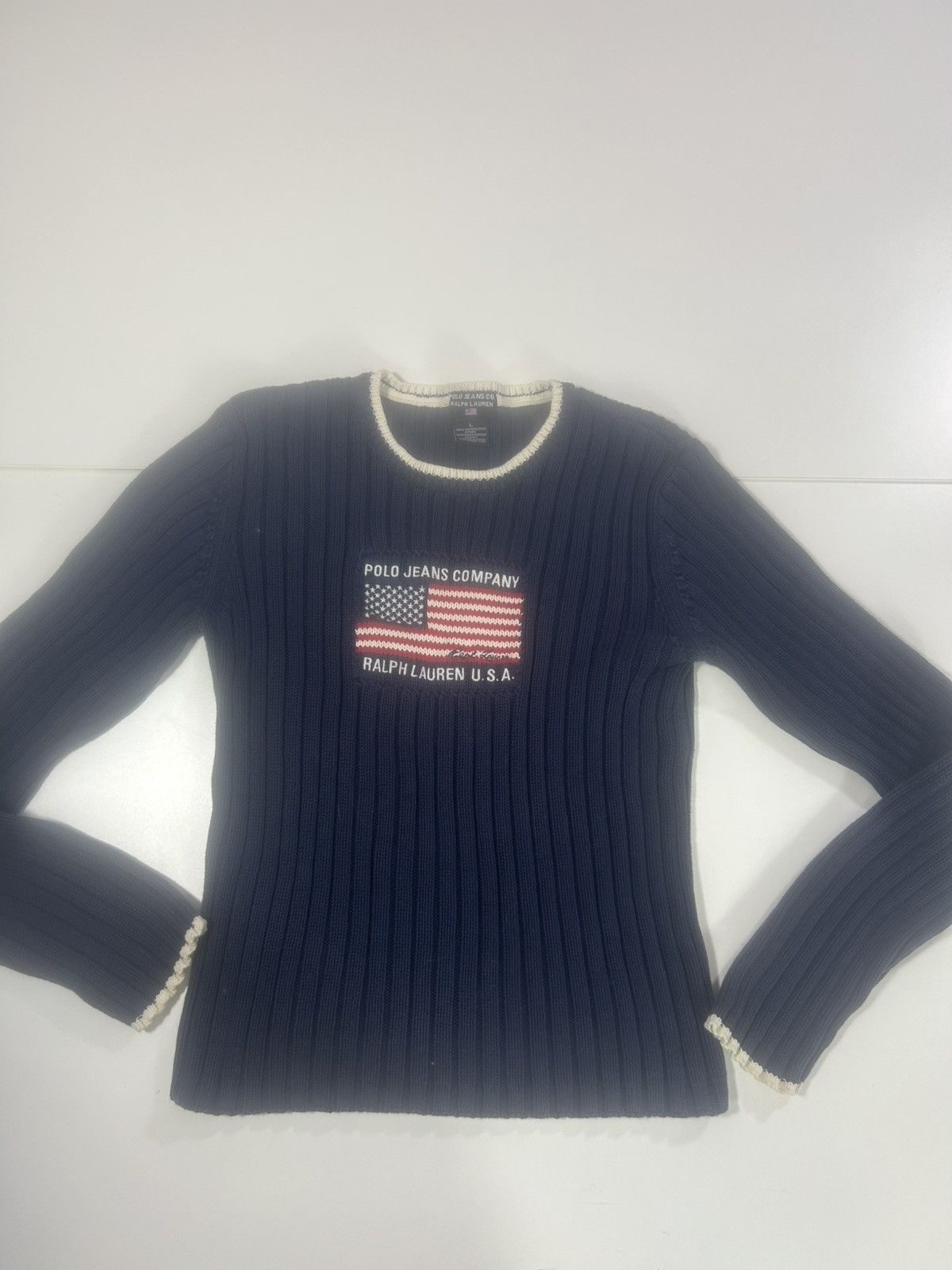 Polo Ralph Lauren RALPH LAUREN POLO JEANS VINTAGE COTTON RIBBED JUMPER SWEATER Size L / US 10 / IT 46 - 1 Thumbnail