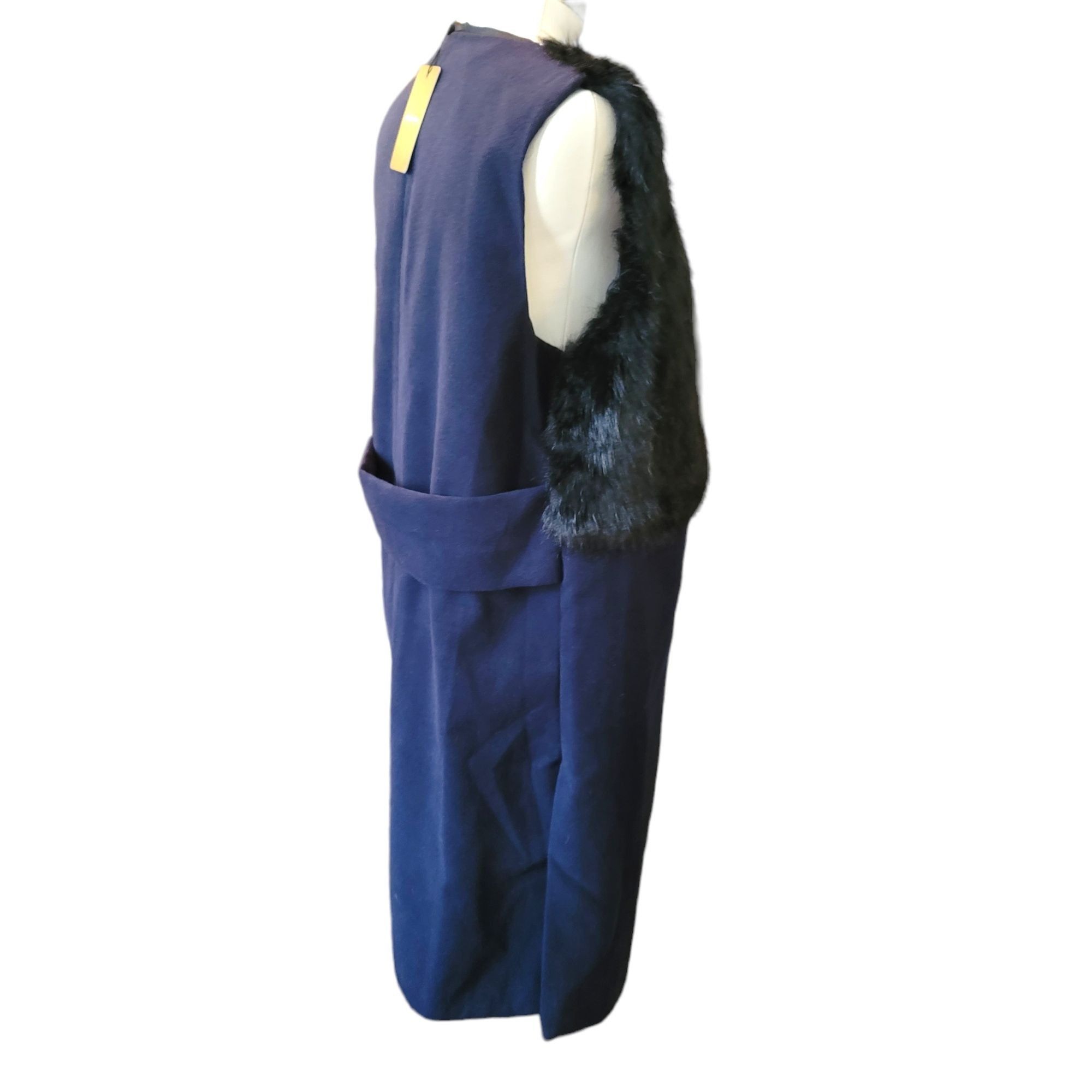 Other Blue Jacket Vest with Black Faux Fur 44" Sleeveless Festival Size S / US 4 / IT 40 - 4 Thumbnail