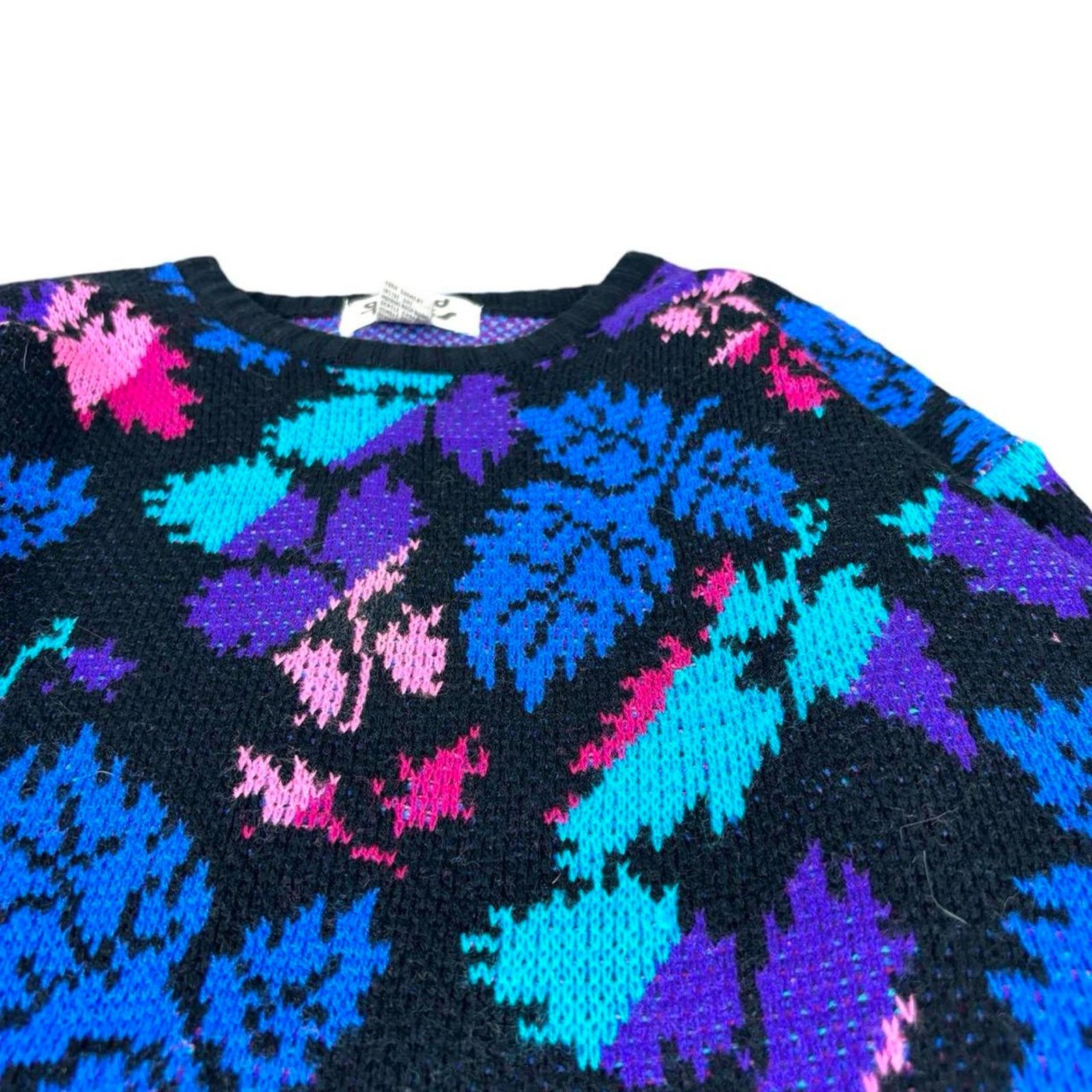 American Retro × Vintage 80s Neon Floral Knit Coquette Sweater Womens Size M Size M / US 6-8 / IT 42-44 - 2 Thumbnail