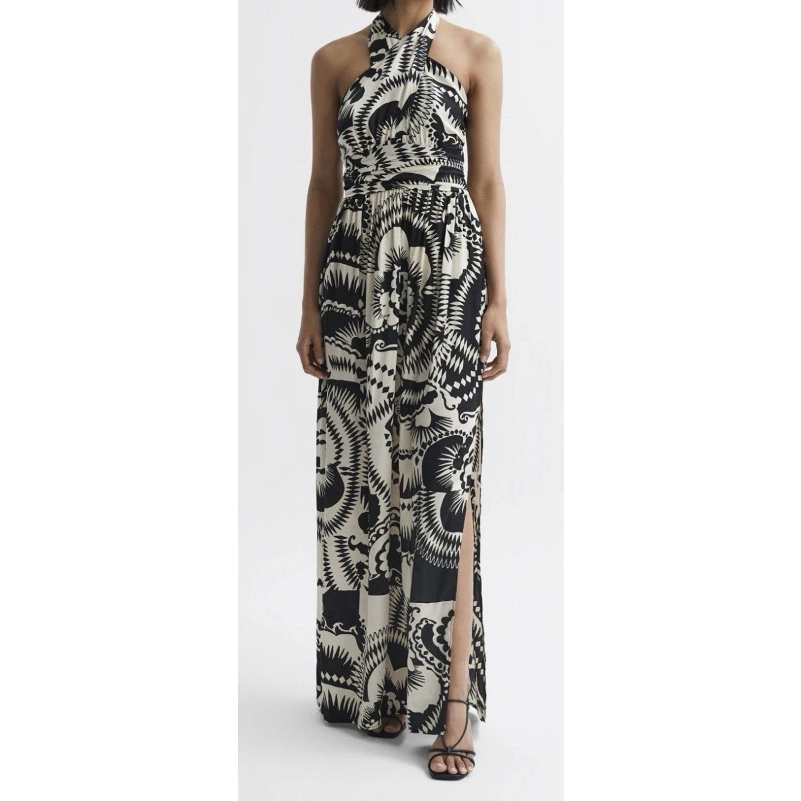 Reiss REISS Hallie Printed Halter Neck Maxi Dress in Black/White Size S / US 4 / IT 40 - 1 Thumbnail