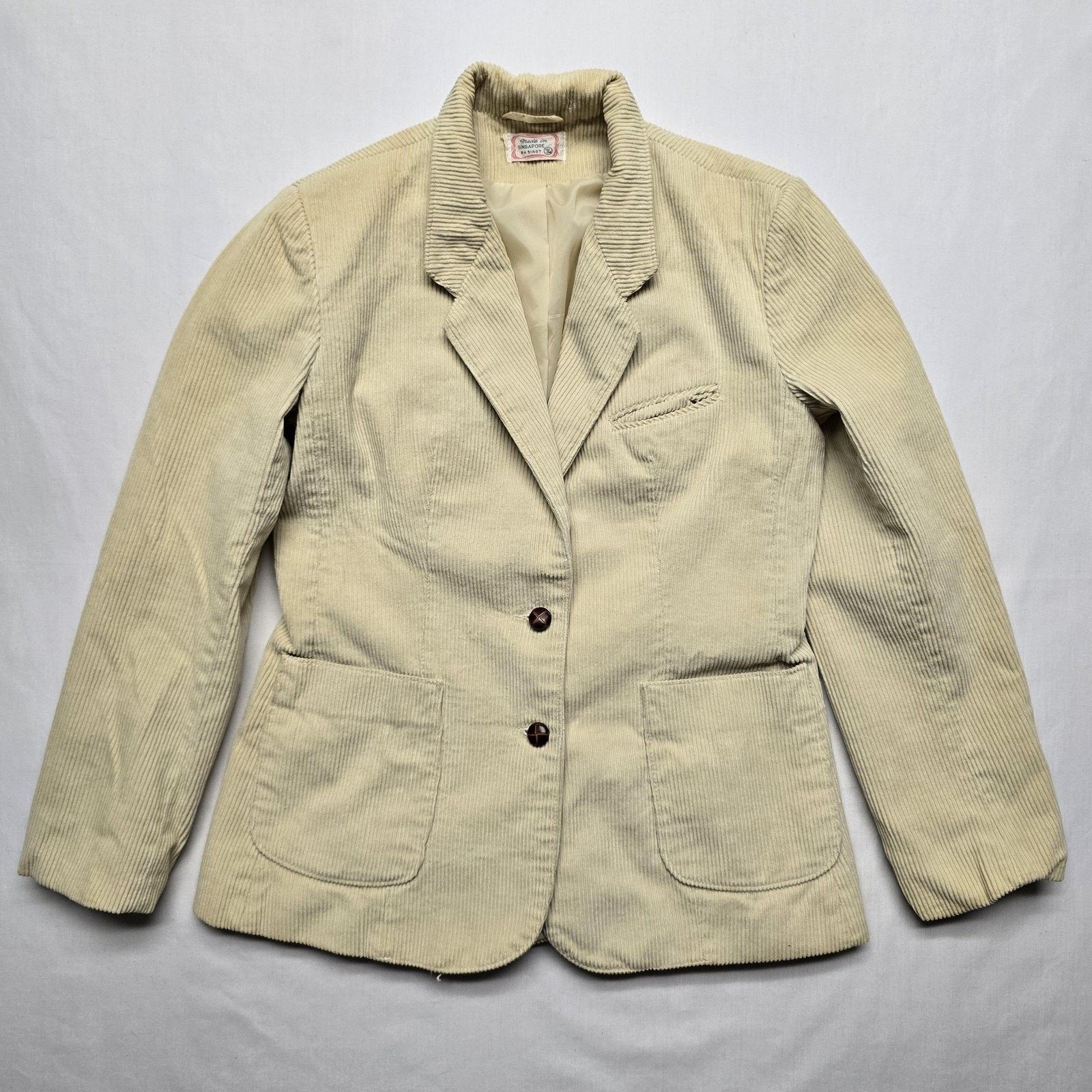 Vintage Vintage Corduroy Blazer 7/8 Cream Pockets Notch Lapel Jacket Size M / US 6-8 / IT 42-44 - 1 Thumbnail
