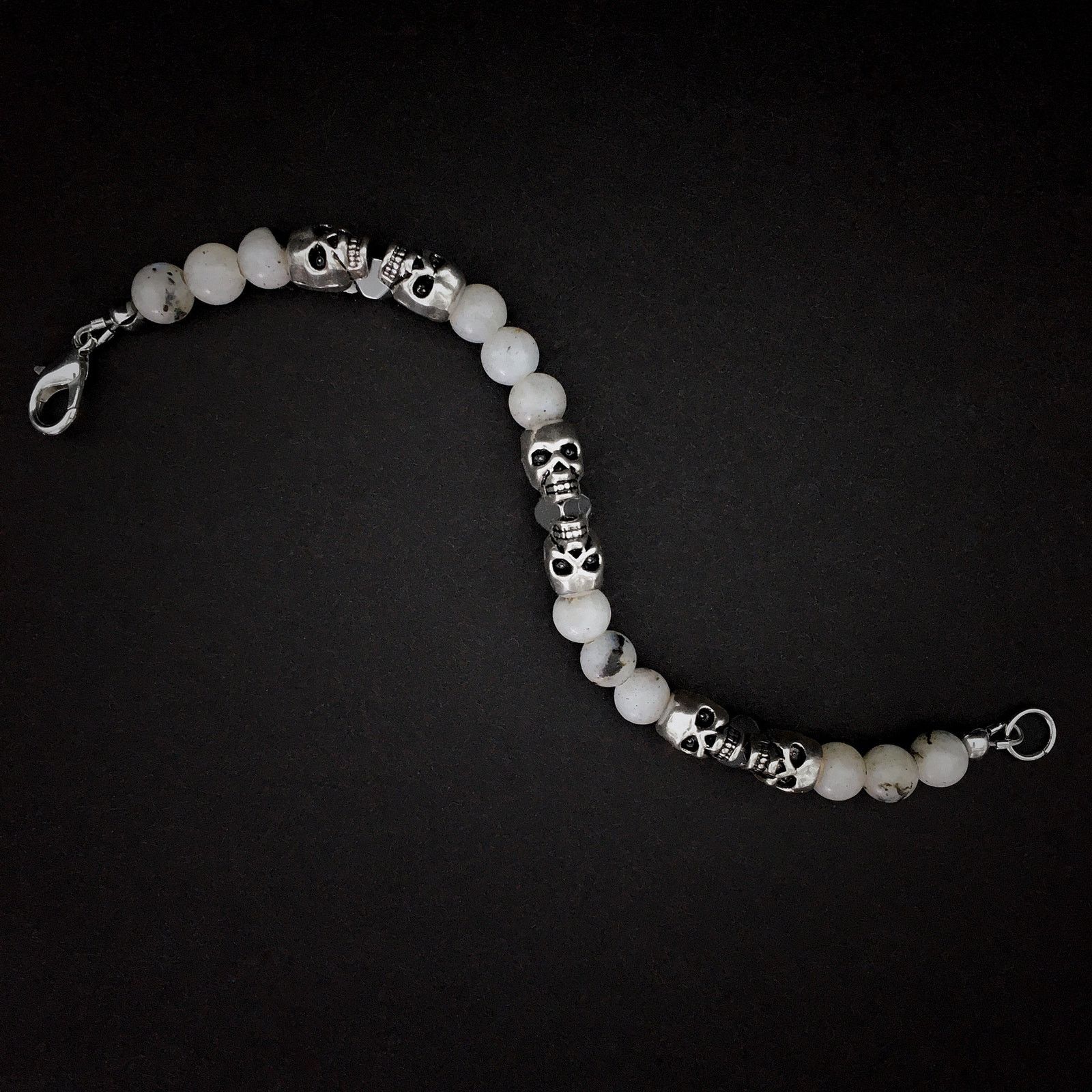 Handmade 💀Silver Skull Labradorite and Hematite Bracelet Size ONE SIZE - 4 Thumbnail