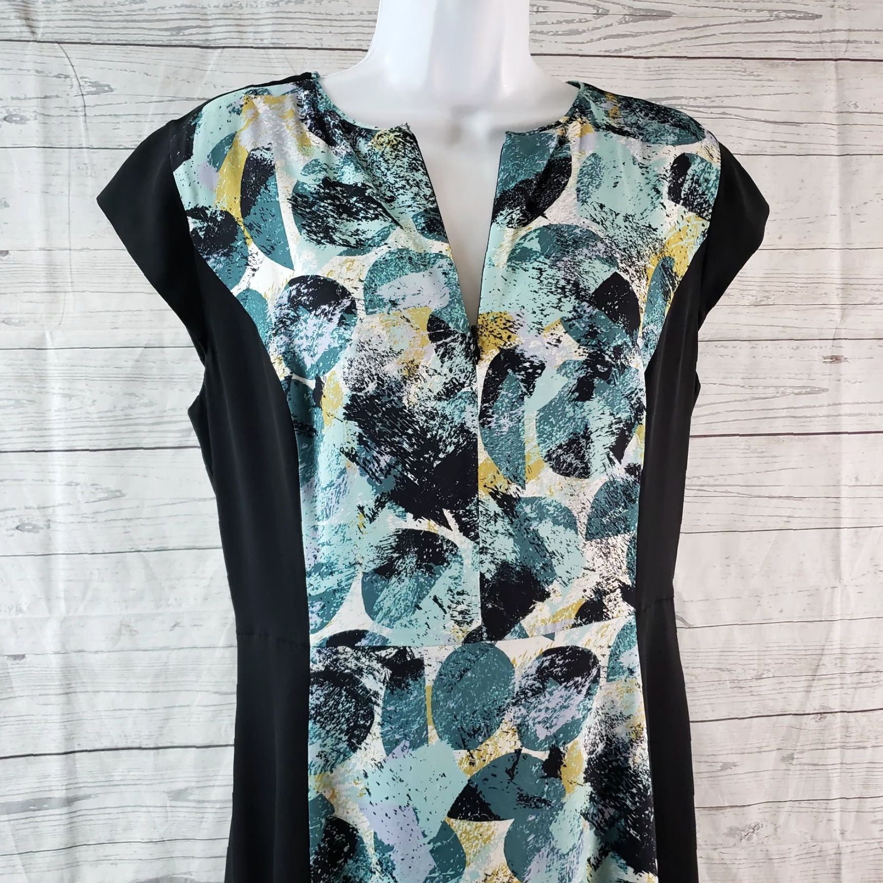 Vintage Classiques Entier Dress Womens Printed Sz 10 Black Teal Silk Blend Size L / US 10 / IT 46 - 2 Thumbnail