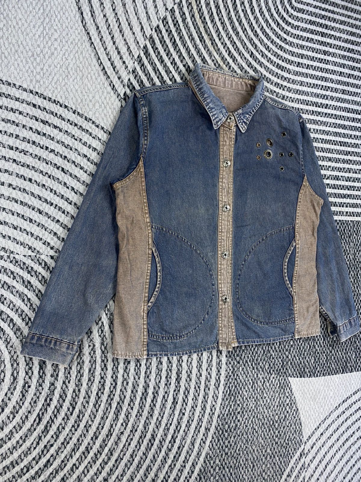 Japanese Brand Vtg Japanese Fashion Two Block Denim Button Up Jacket Size US M / EU 48-50 / 2 - 3 Thumbnail