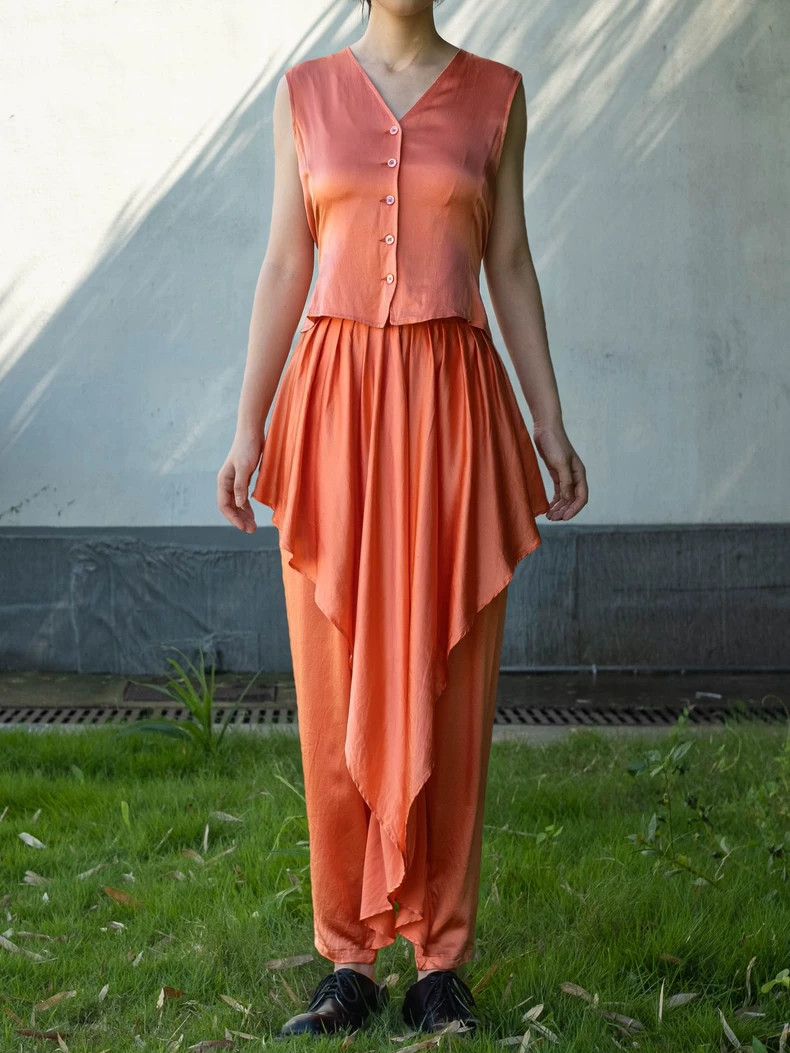 Kenzo KENZO Orange pink elegant silk set vintage Size XS / US 0-2 / IT 36-38 - 5 Thumbnail