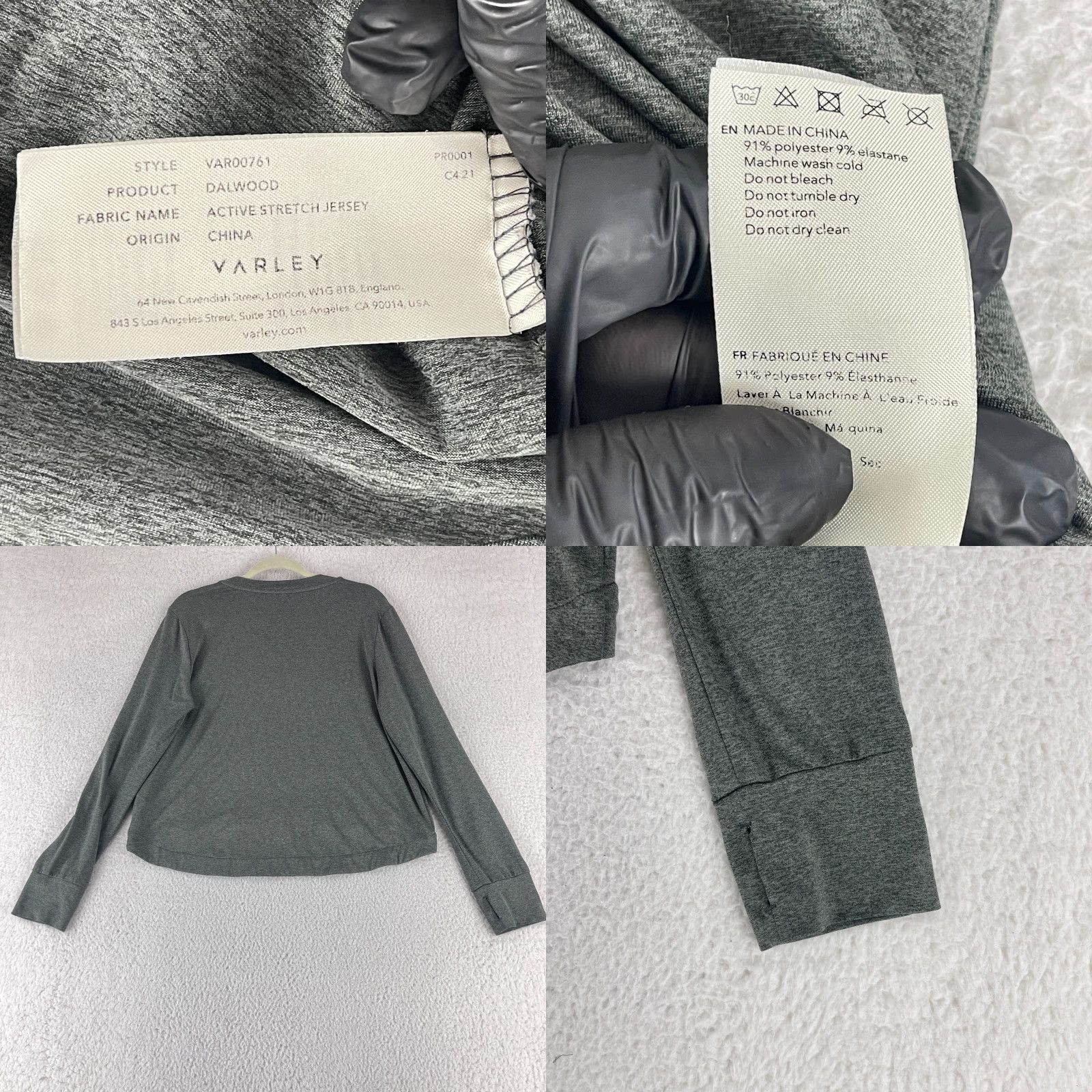 Varley Varley Dalwood Top Womens Large Gray Active Stretch Jersey Long Sleeve Pullover Size L / US 10 / IT 46 - 8 Thumbnail