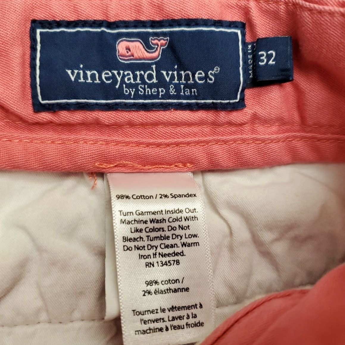 Vineyard Vines Vineyard Vines Shorts Mens 32 Salmon Chino Cotton Blend Casual Outdoor Comfort Pink Solid Front Zip Pocket Mens Size US 32 / EU 48 - 2 Thumbnail