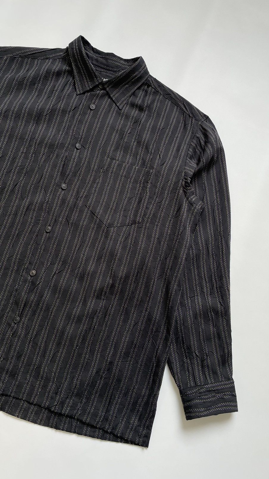 Issey Miyake Black Creased Nylon Multi Stitch Shirt Size US XL / EU 56 / 4 - 8 Thumbnail
