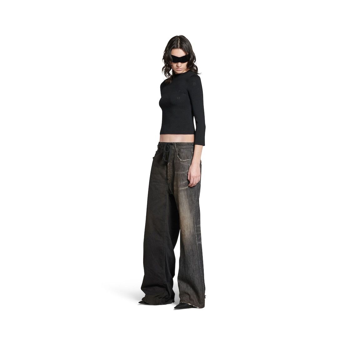 Balenciaga o1s1wg110126 BB Allover Cropped Sweater in Black Size L / US 10 / IT 46 - 2 Thumbnail