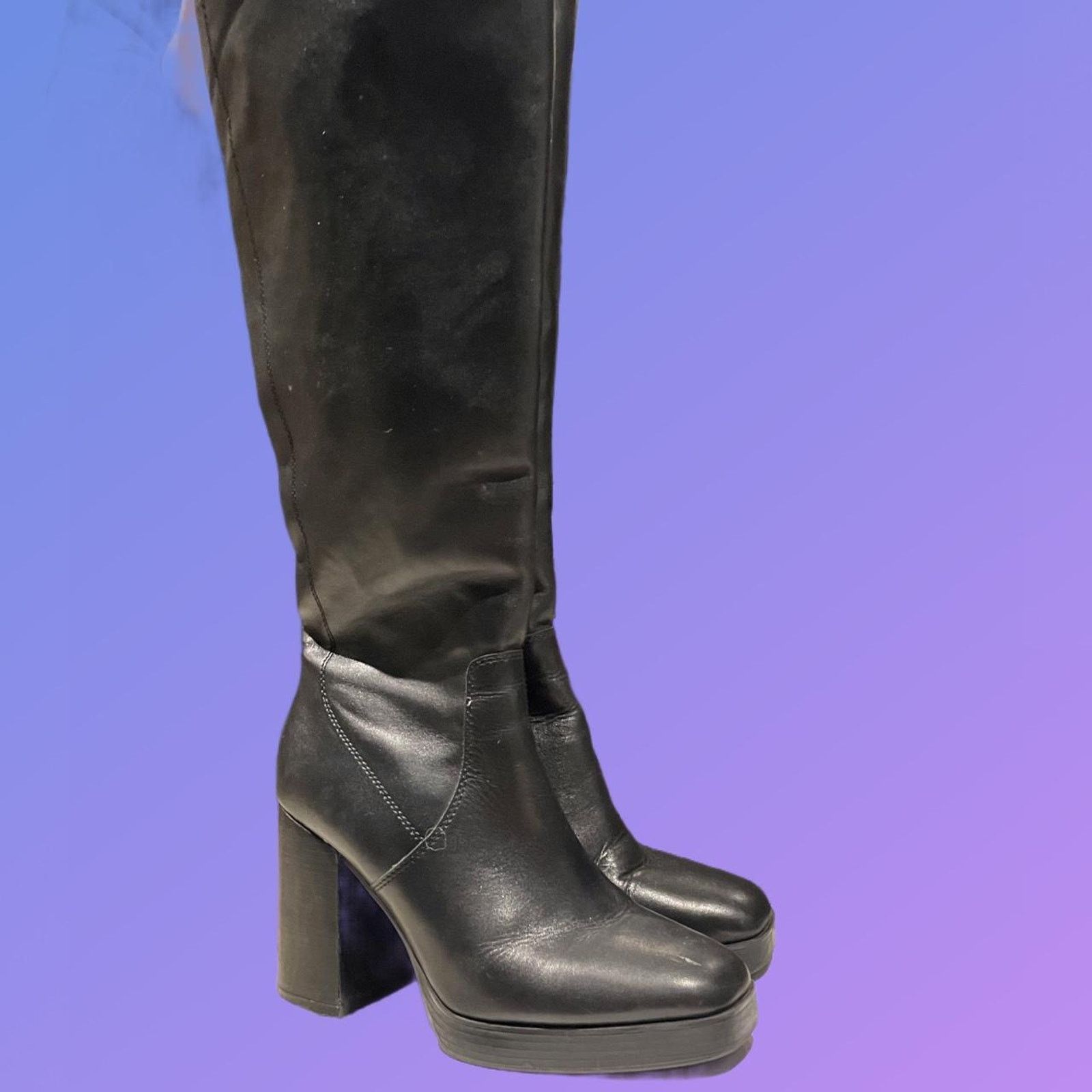 Aldo Aldo black leather knee high platform Size US 8 / IT 38 - 1 Thumbnail