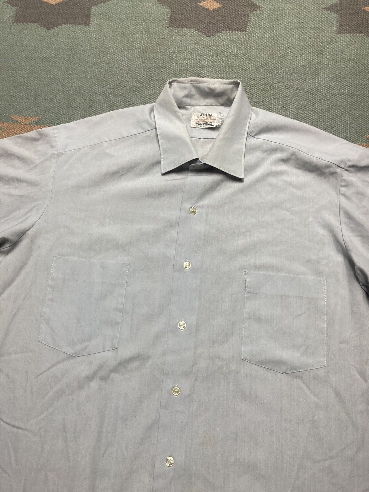 Sears × Vintage VTG 60s sears button shirt perma prest lightweight blue XL Size US XL / EU 56 / 4 - 3 Thumbnail