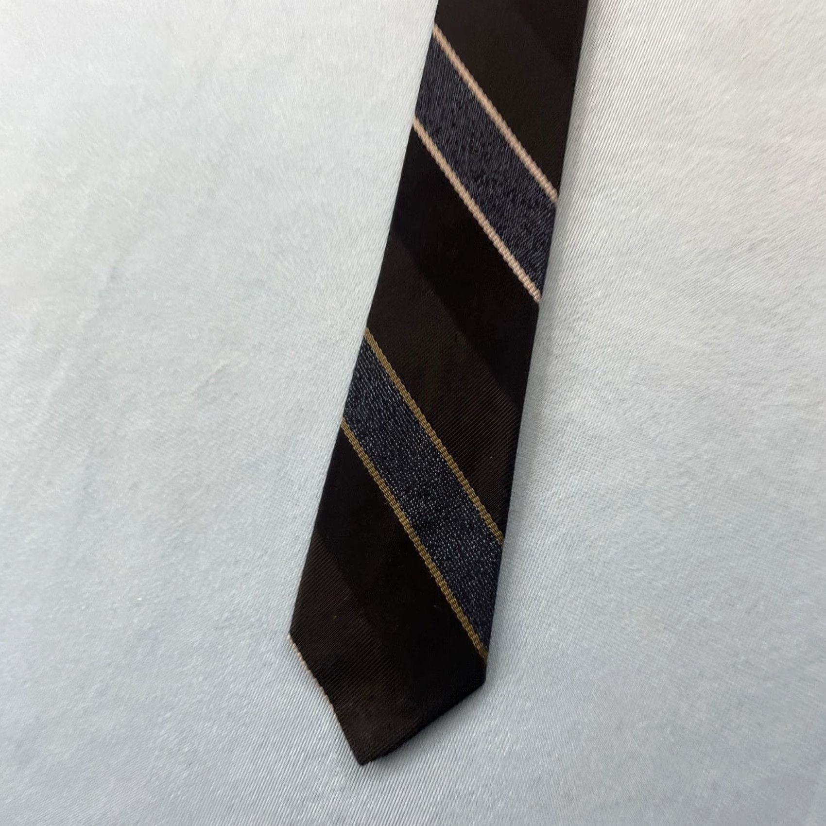 Vintage VINTAGE Regimental NeckTie Repp Tie Multi Stripe Black Blue Yellow 52" Slim Necktie 2.5" Wide Mens Tie Size ONE SIZE - 3 Thumbnail