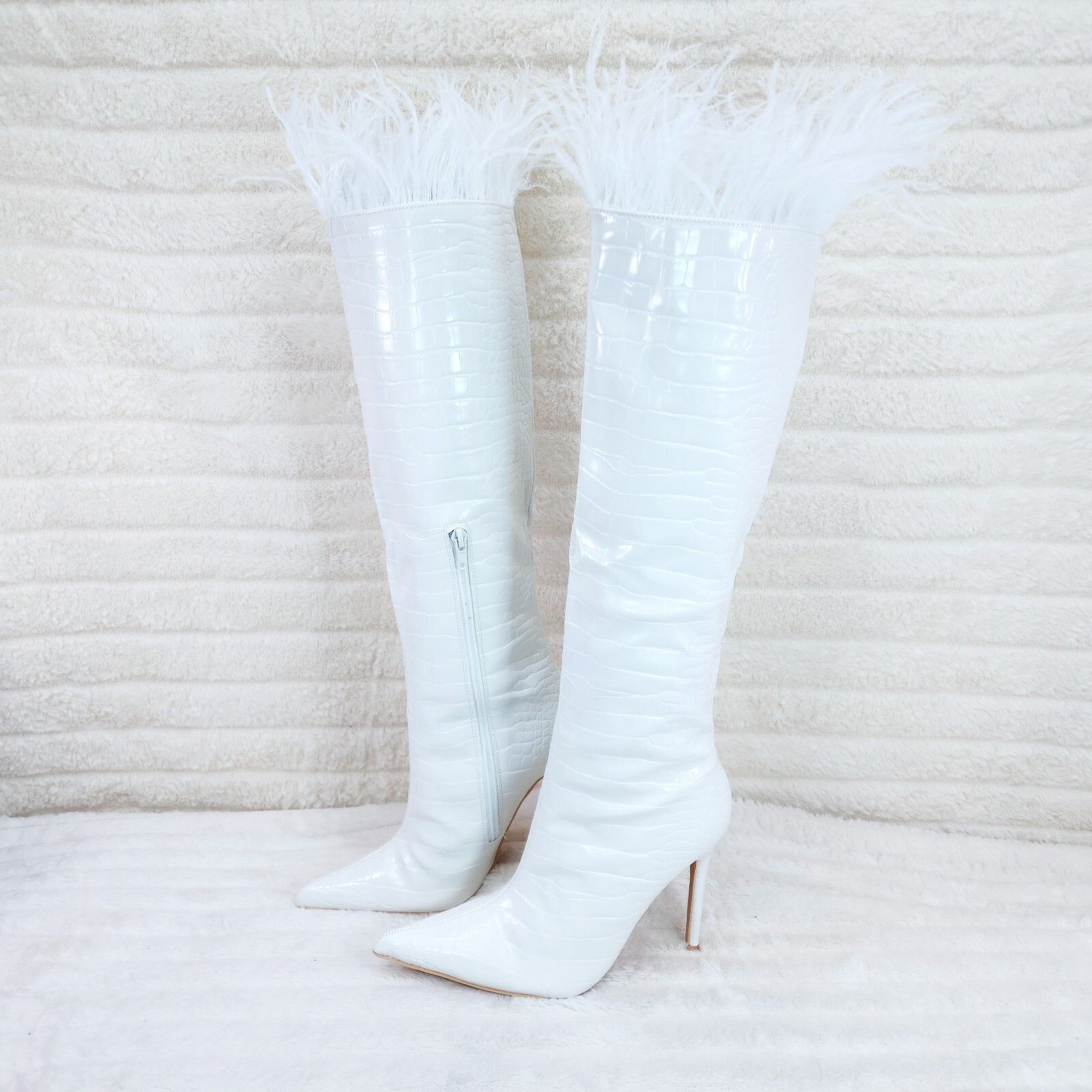 Other Flirty White Snake Texture Knee High Heel Stiletto Boots Sex Size US 10 / IT 40 - 1 Thumbnail