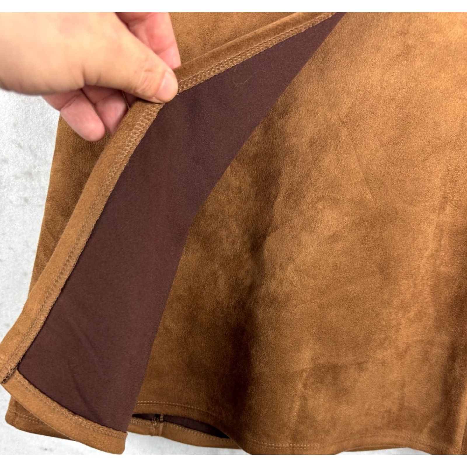 Mango Mango MNG Mini Skirt Womens Size Medium Brown Faux Suede Lined work 87735 309 Size 28" / US 6 / IT 42 - 2 Thumbnail