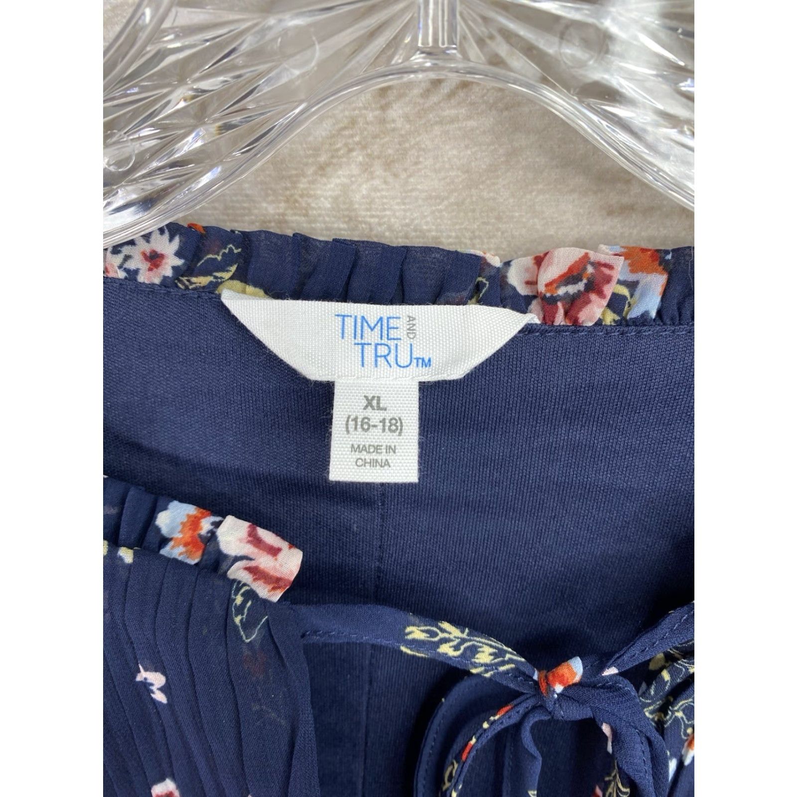 Vintage Time & Tru Dress XL 16/18 Floral Blue Boho Hippie Ruffle Lined Mini Chiffon Polyester Round Neck Balloon Sleeve Pullover Casual Women's Size XL / US 12-14 / IT 48-50 - 4 Thumbnail