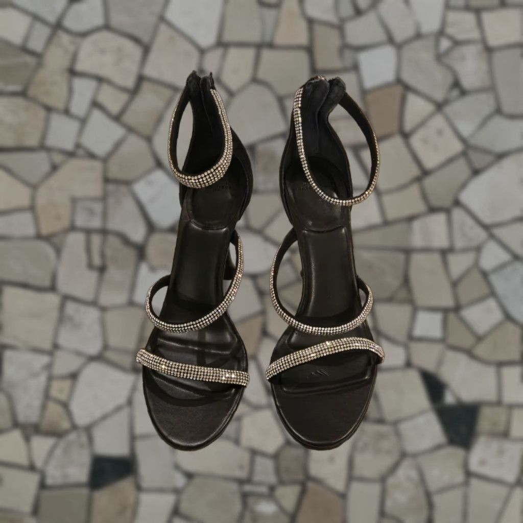 Marc Fisher Ltd Women Carita High Heel Shoes Rhinestone Ankle Strap Sandals Black 9.5M