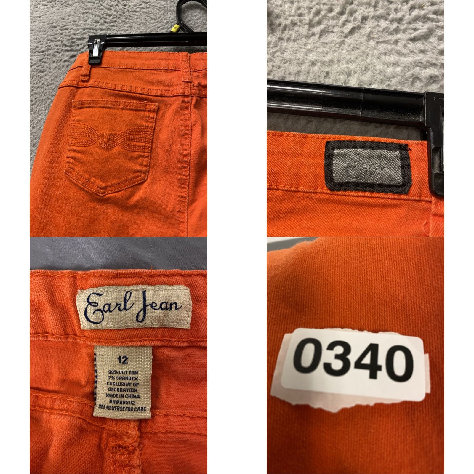 Vintage EARL Jeans Women's Size 12 Bright Orange Denim /0340 Slim Straight With Rhinestones Womens Size 24" / US 00 / IT 34 - 8 Thumbnail