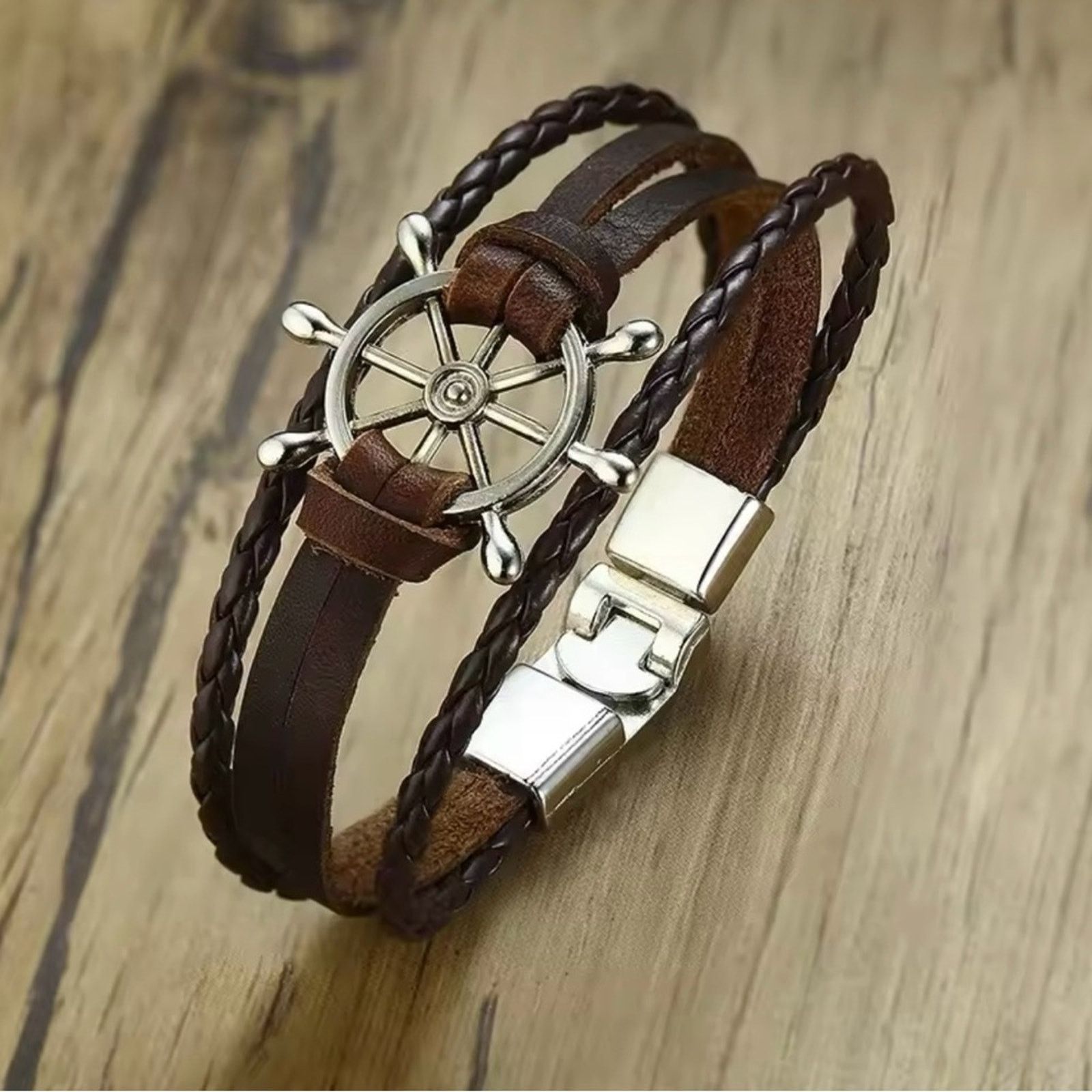 Other Men Sailor Rudder Multilayer Leather Bracelet Men Bracelet Size ONE SIZE - 3 Thumbnail