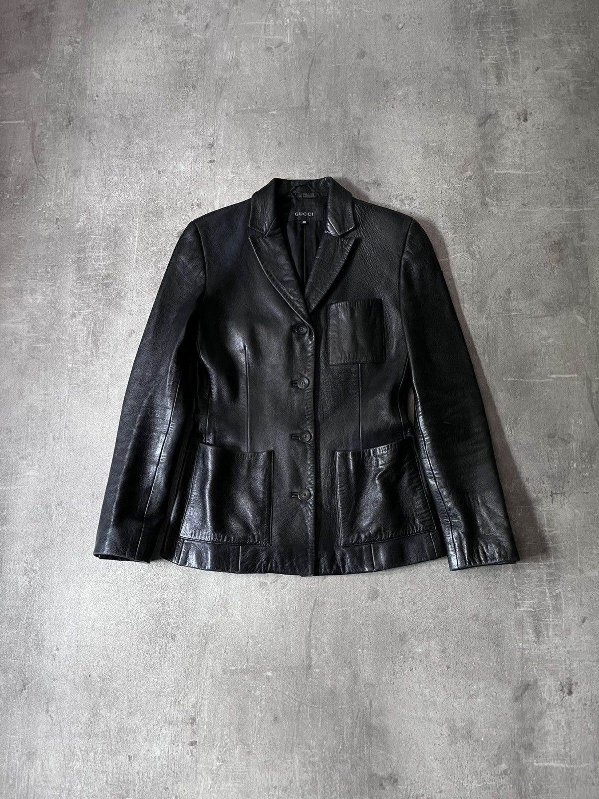 Gucci Gucci F/W 1998 by Tom Ford Leather blazer jacket black Size L / US 10 / IT 46 - 1 Thumbnail