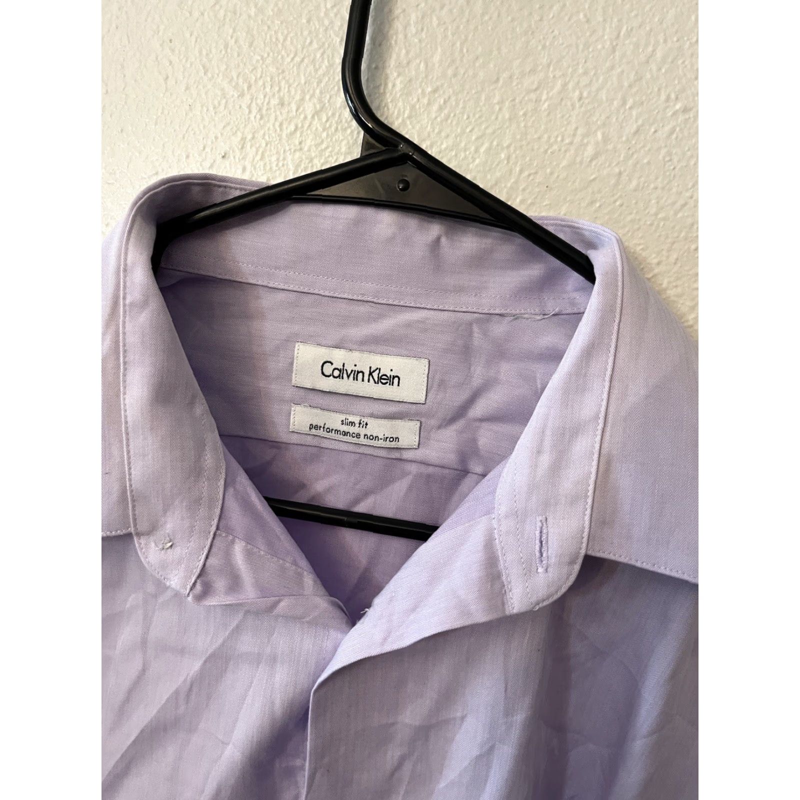 Calvin Klein CALVIN KLEIN Dress Shirt Adult L Purple Slim Fit Non Iron Performance Mens Size US L / EU 52-54 / 3 - 2 Thumbnail