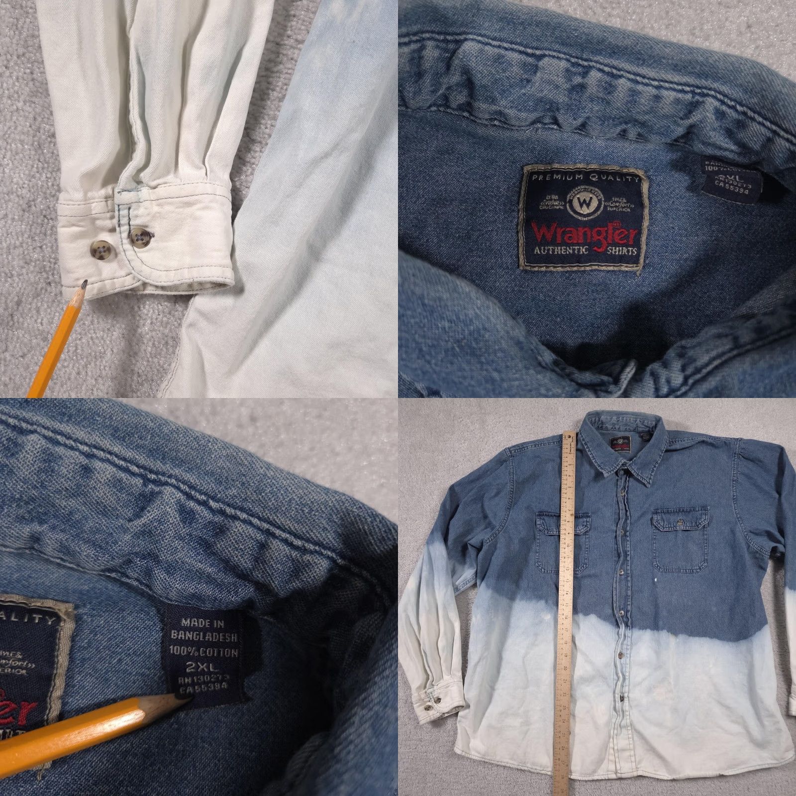 Wrangler Wrangler Shirt Mens 2XL Blue White Dip Dye Denim Western Button Down Long Sleeve Shirt Women?Oops Size US XXL / EU 58 / 5 - 8 Thumbnail