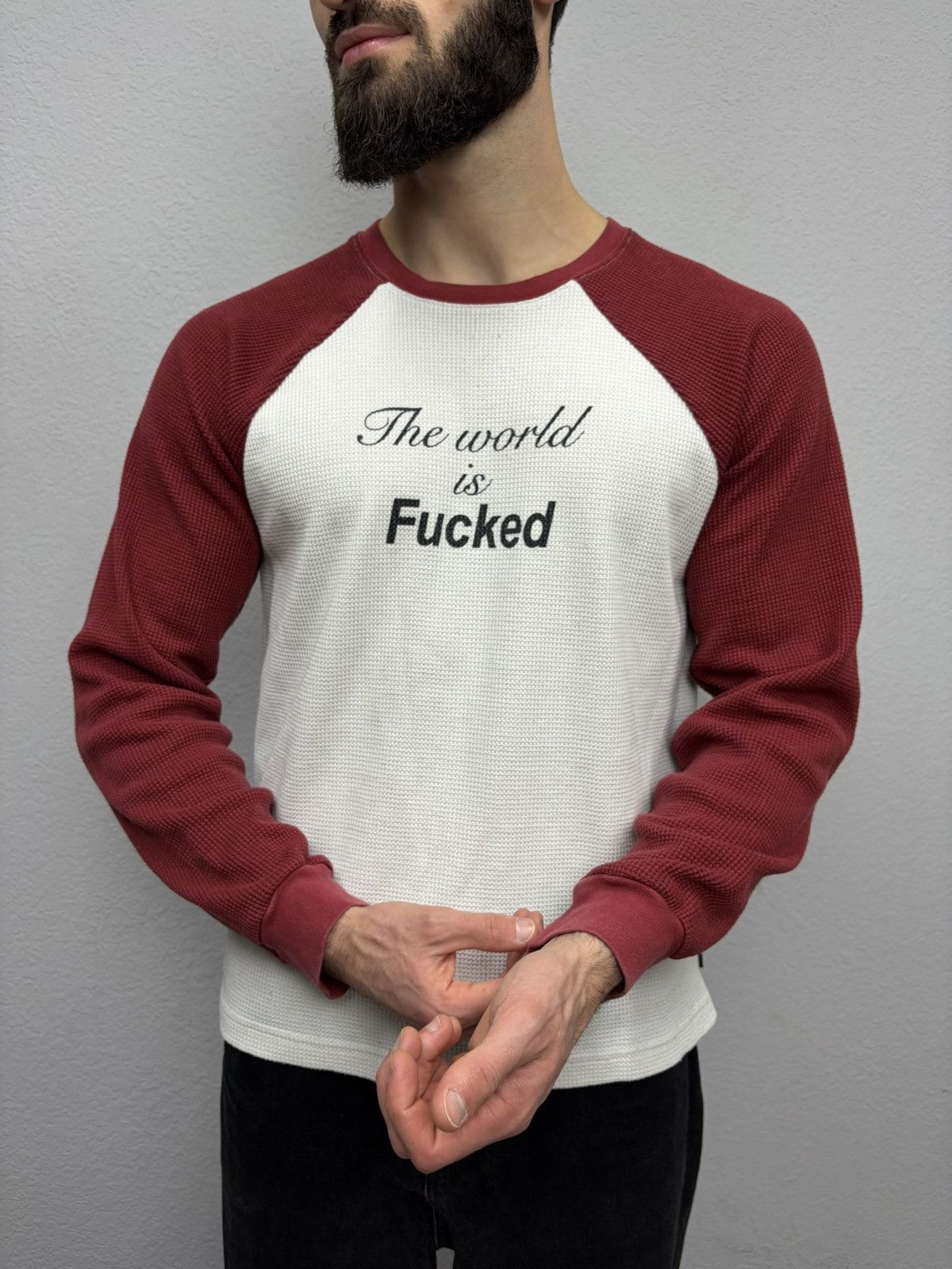 Teddy Fresh Archive Raglan Longsleeve The World Is Fucked Embroidered LG Size US L / EU 52-54 / 3 - 3 Thumbnail