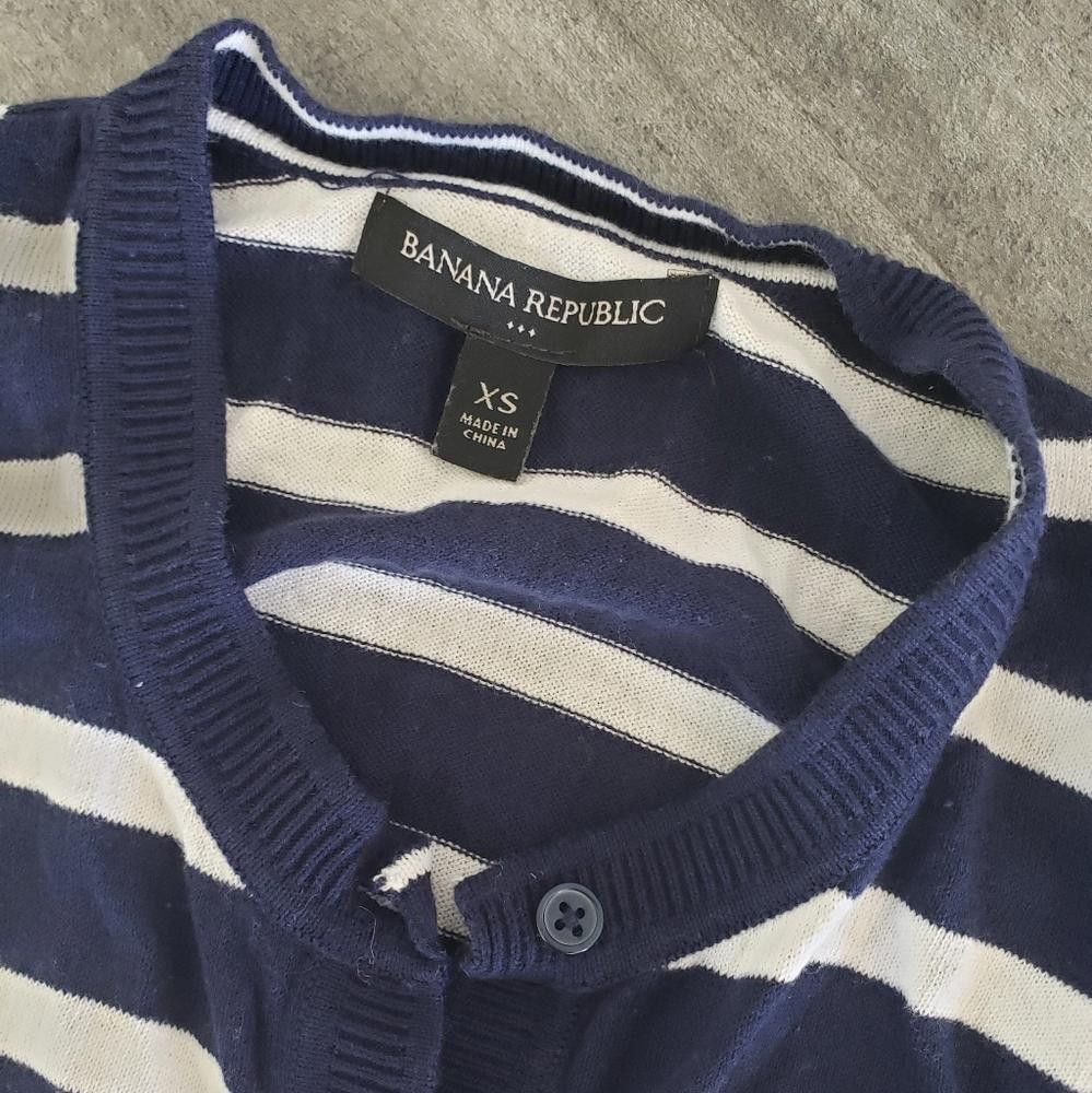 Banana Republic Navy White Striped BR Button Down Cardigan Size XS / US 0-2 / IT 36-38 - 3 Thumbnail